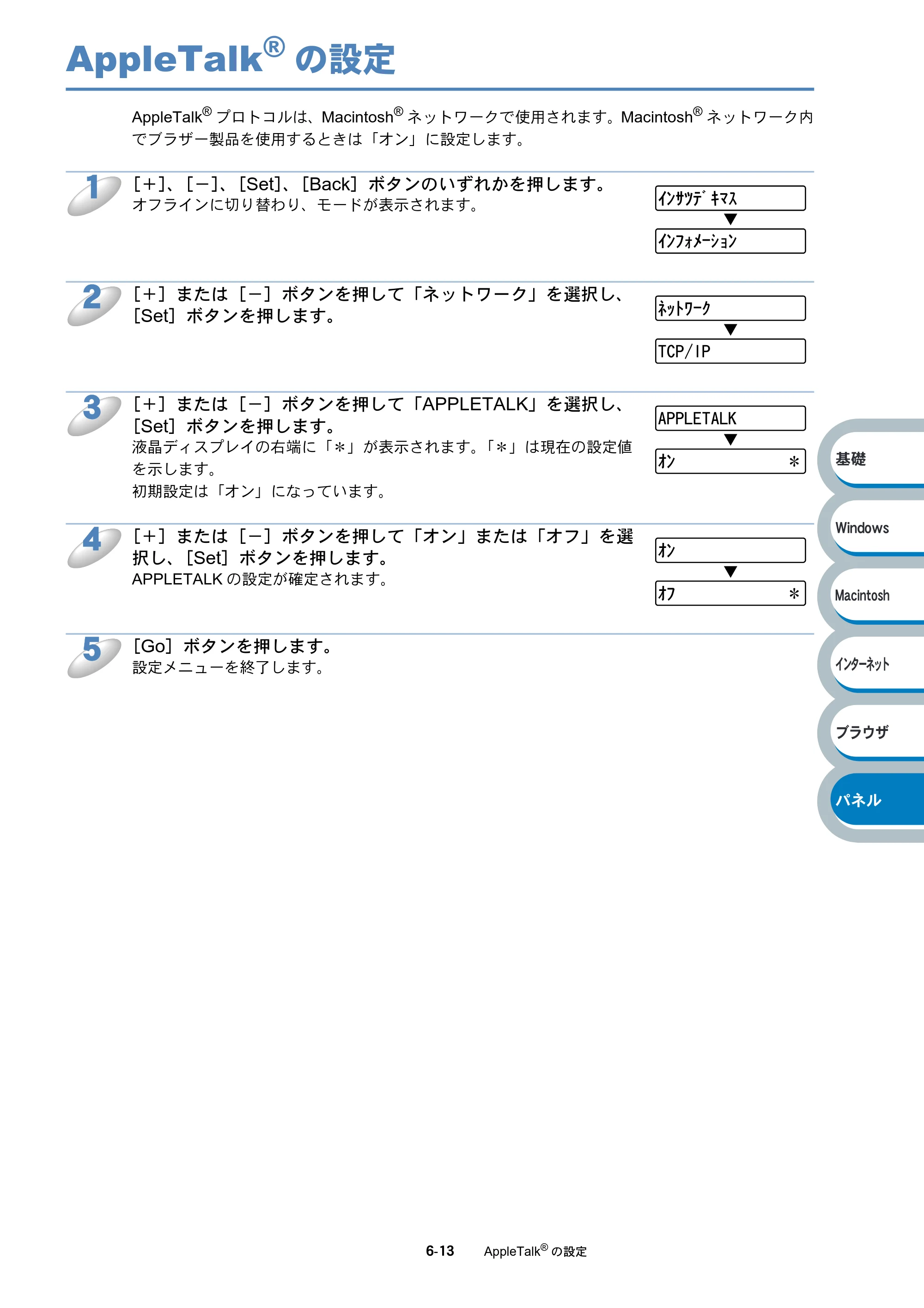 ブラザー HL-6050DN ネットワーク取扱説明書 — AppleTalk(R)の設定 — 原本ページ — 101ページ