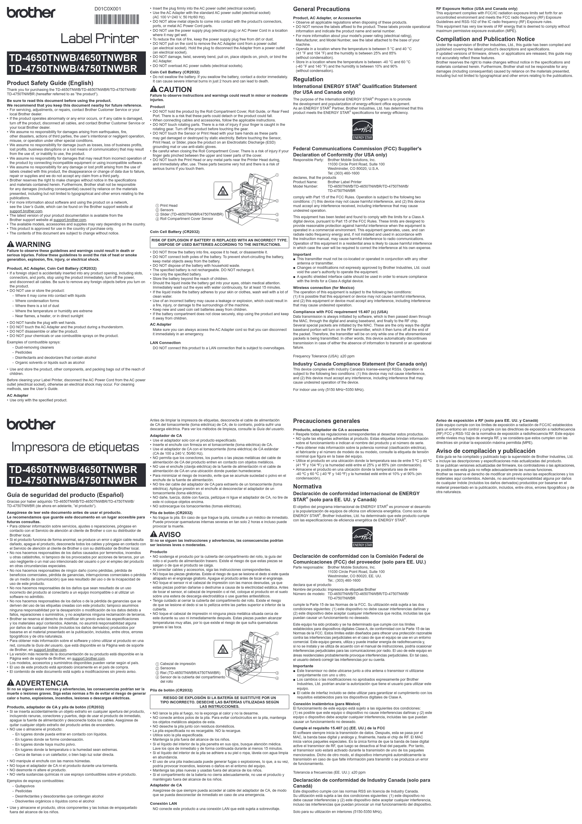 ブラザー TD-4650TNWB / TD-4750TNWB / TD-4750TNWBR 安全にお使いいただくために — 原本ページ — 1ページ