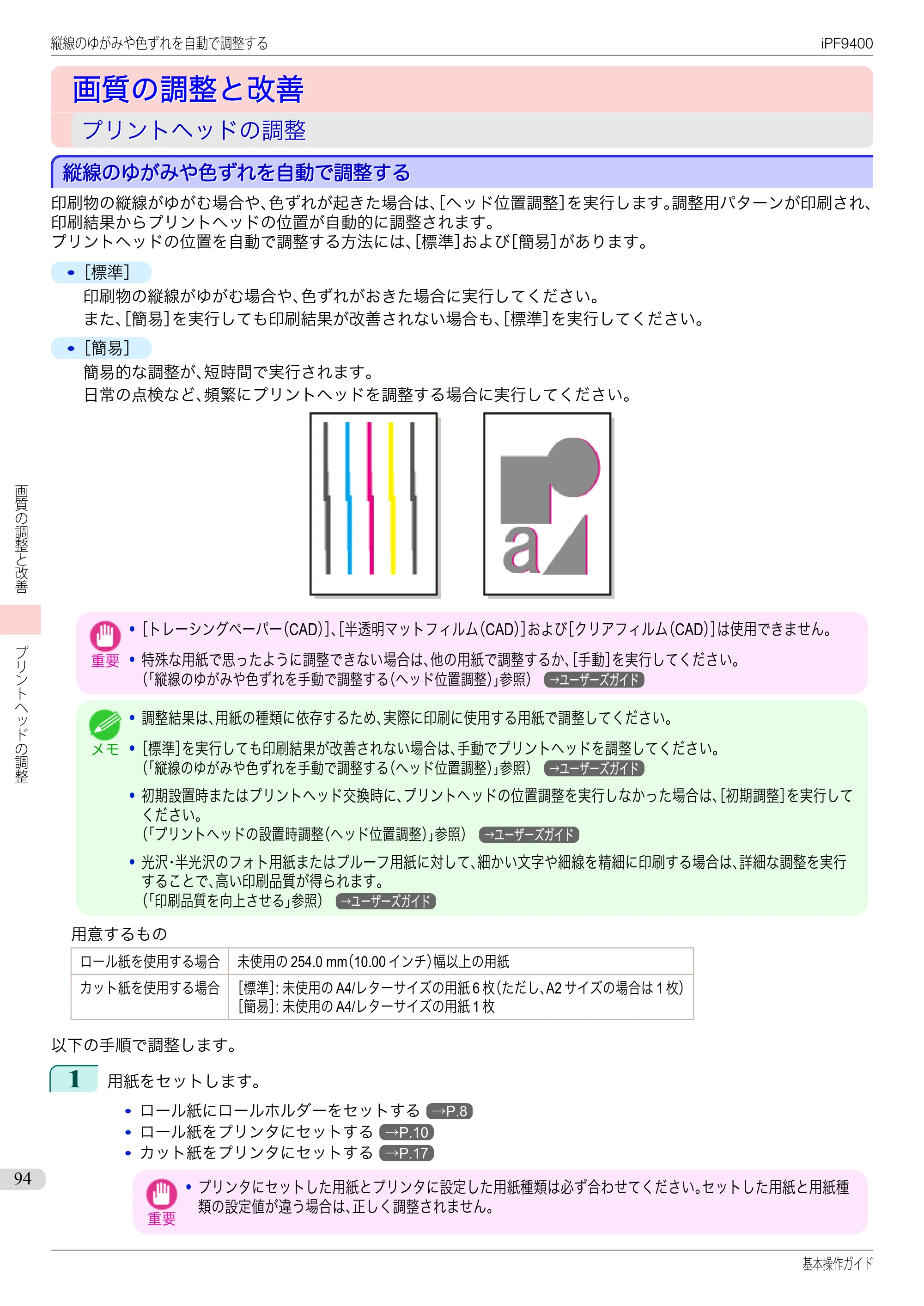 キヤノン iPF9400 基本操作ガイド（PDF：21.1MB） — 画質の調整と改善 — 原本ページ — 94ページ