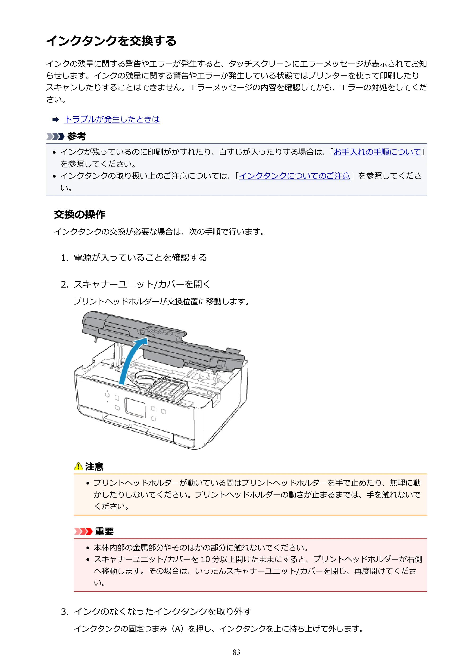 キヤノン PIXUS TR7530 電子マニュアル PDF版 （Windows版）（PDF：17.2MB） — インクタンクを交換する — 原本ページ — 83ページ
