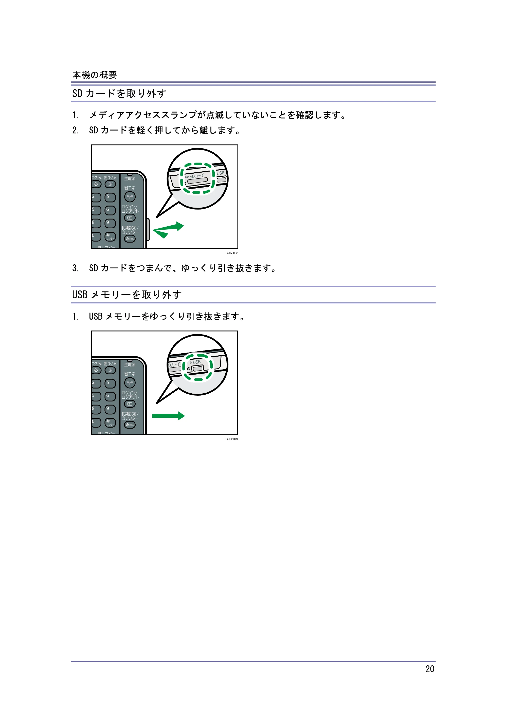 キヤノン iR W940/W940N 本機のご利用にあたって (PDF形式/7.99Mバイト) — SD カードを取り外す — 原本ページ — 20ページ
