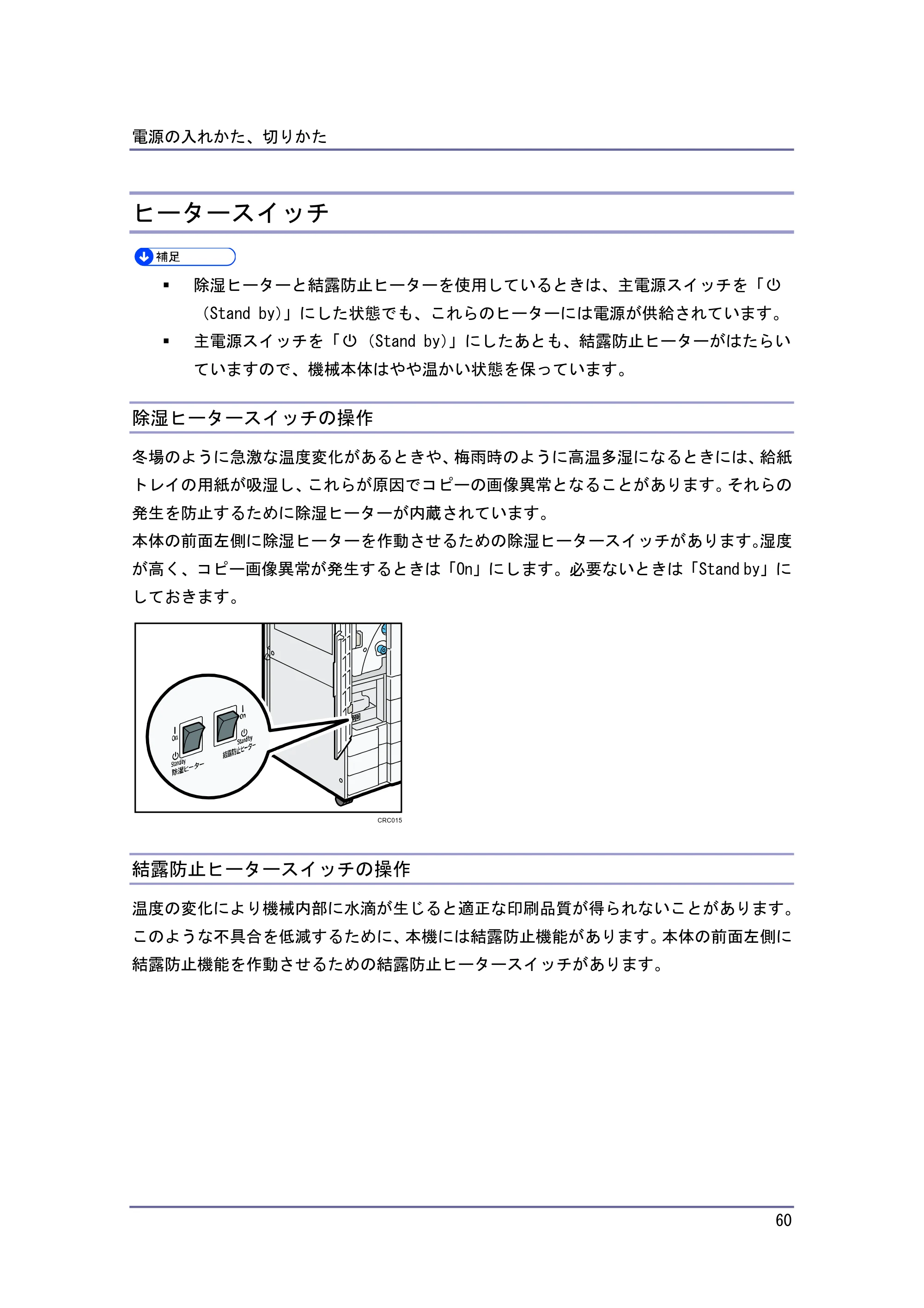 キヤノン iR W940/W940N 本機のご利用にあたって （PDF形式／7.99Mバイト） — ヒータースイッチ — 原本ページ — 60ページ