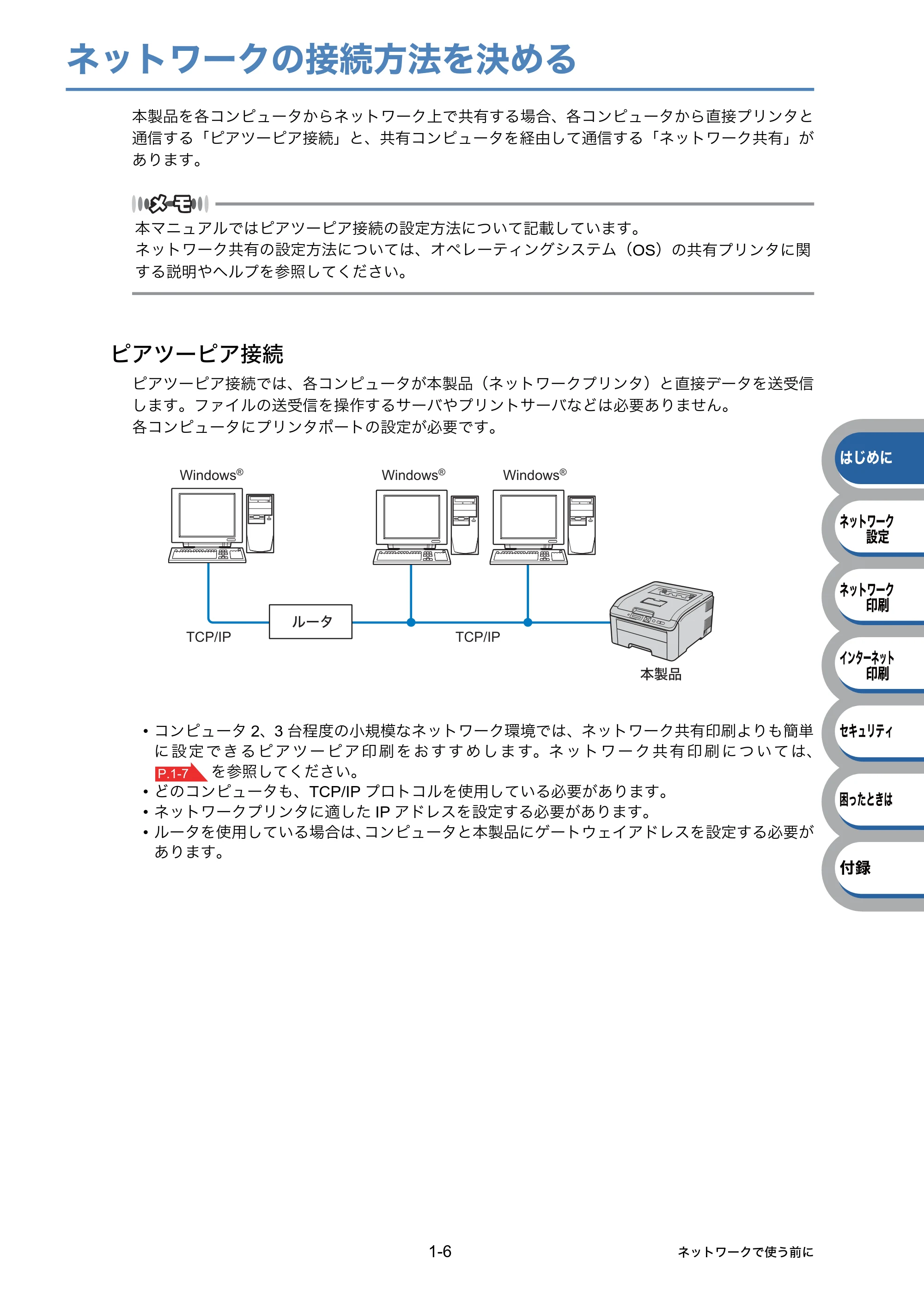 ブラザー HL-3040CN ユーザーズガイド ~ネットワーク設定編~ — ネットワークの接続方法を決める — 原本ページ — 12ページ