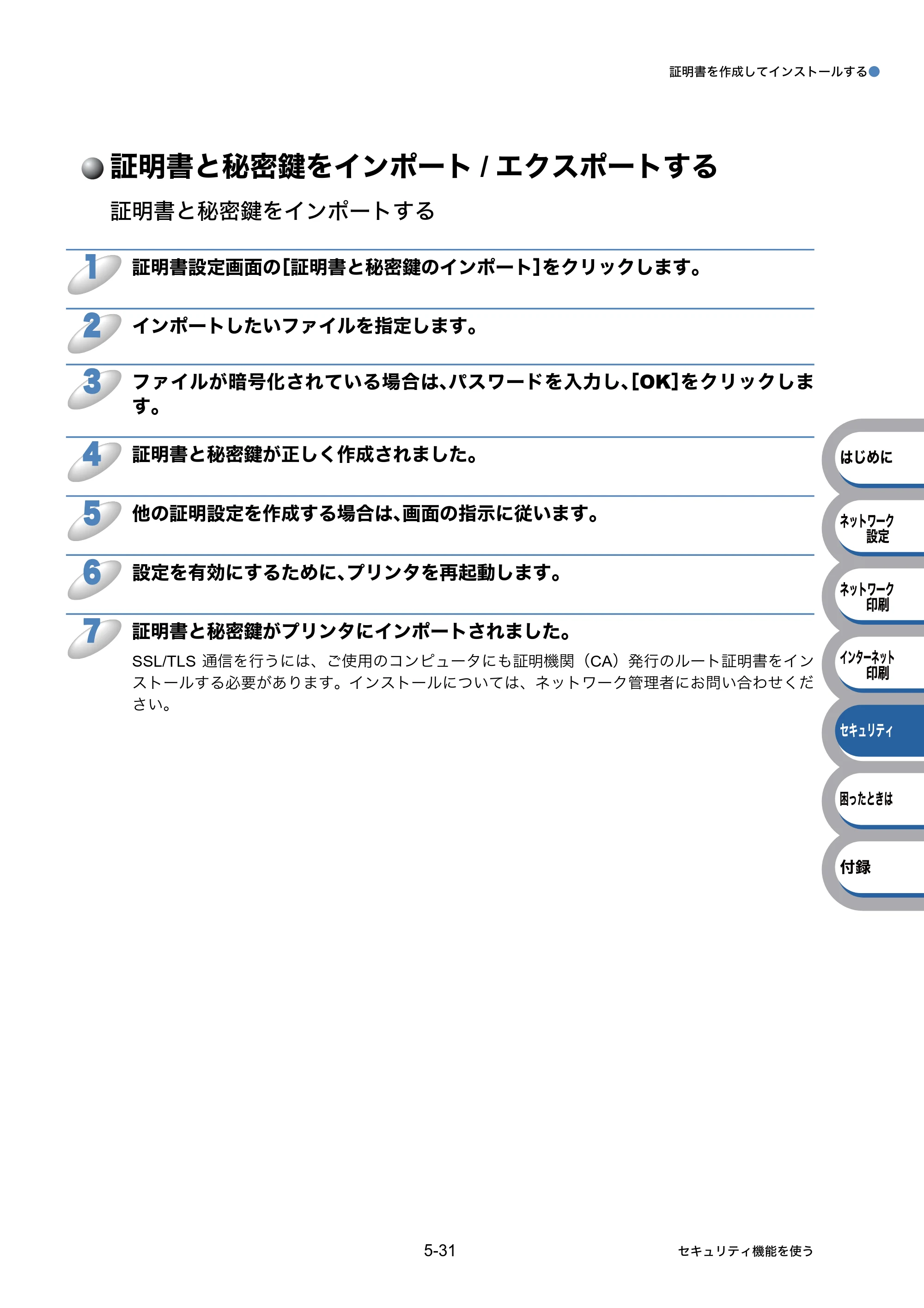 ブラザー HL-3040CN ユーザーズガイド ~ネットワーク設定編~ — 証明書と秘密鍵をインポート/エクスポートする — 原本ページ — 95ページ
