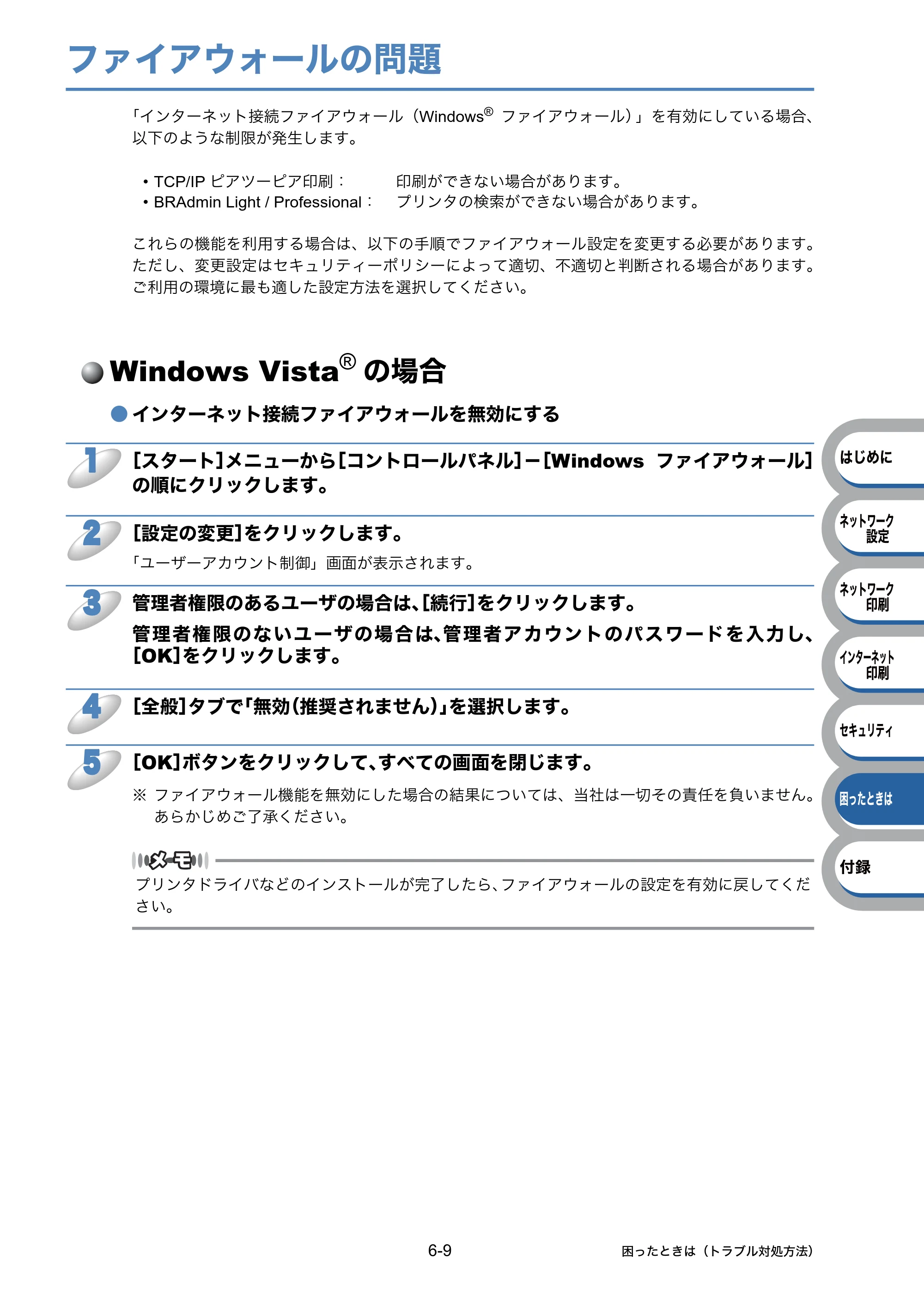 ブラザー HL-3040CN ユーザーズガイド ~ネットワーク設定編~ — ファイアウォールの問題 — 原本ページ — 105ページ