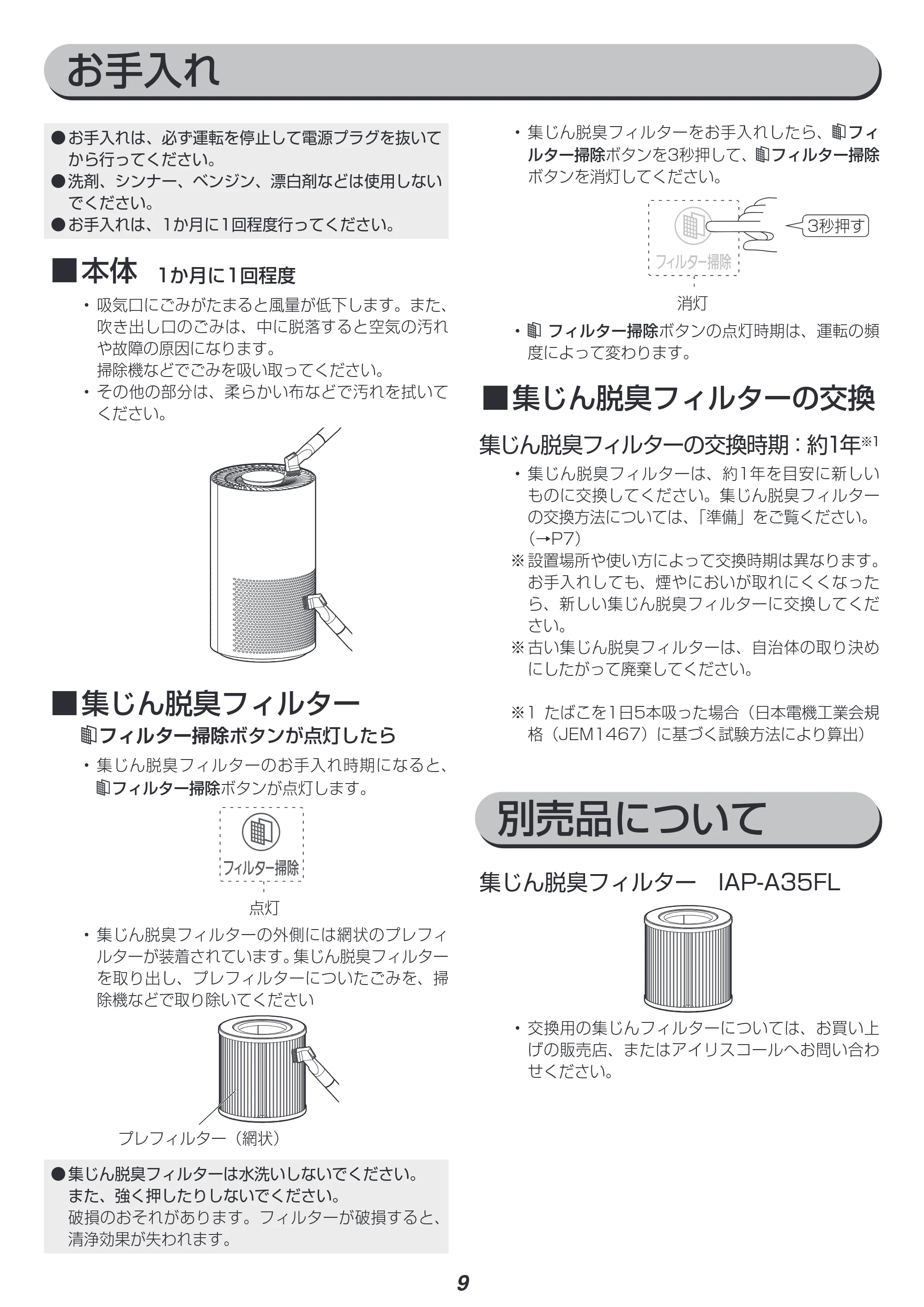 アイリスオーヤマ IAP-A35 取扱説明書 — 原本ページ — 9ページ