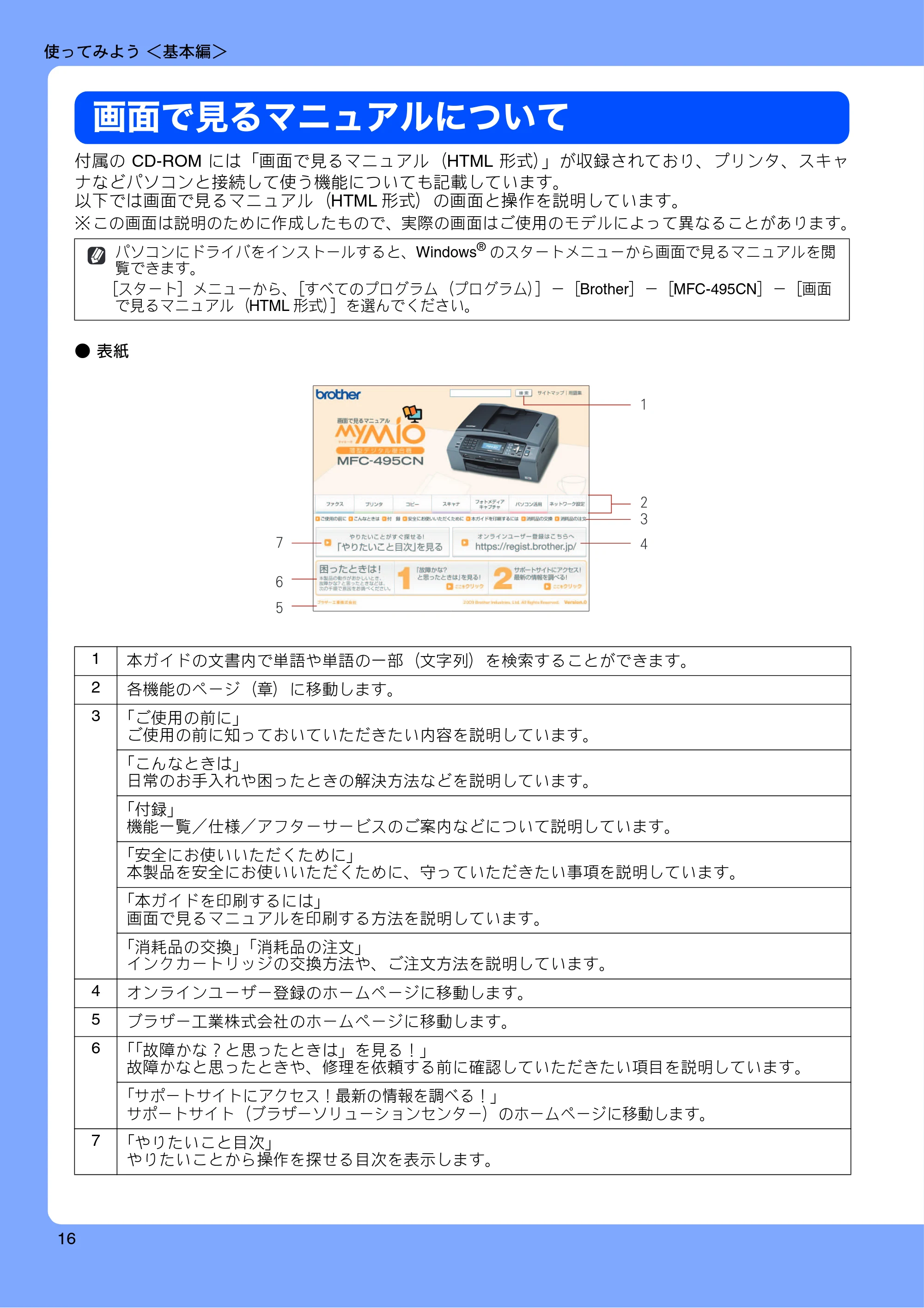 ブラザー MFC-495CN ユーザーズガイド ～基本編～ — 画面で見るマニュアルについて — 原本ページ — 18ページ