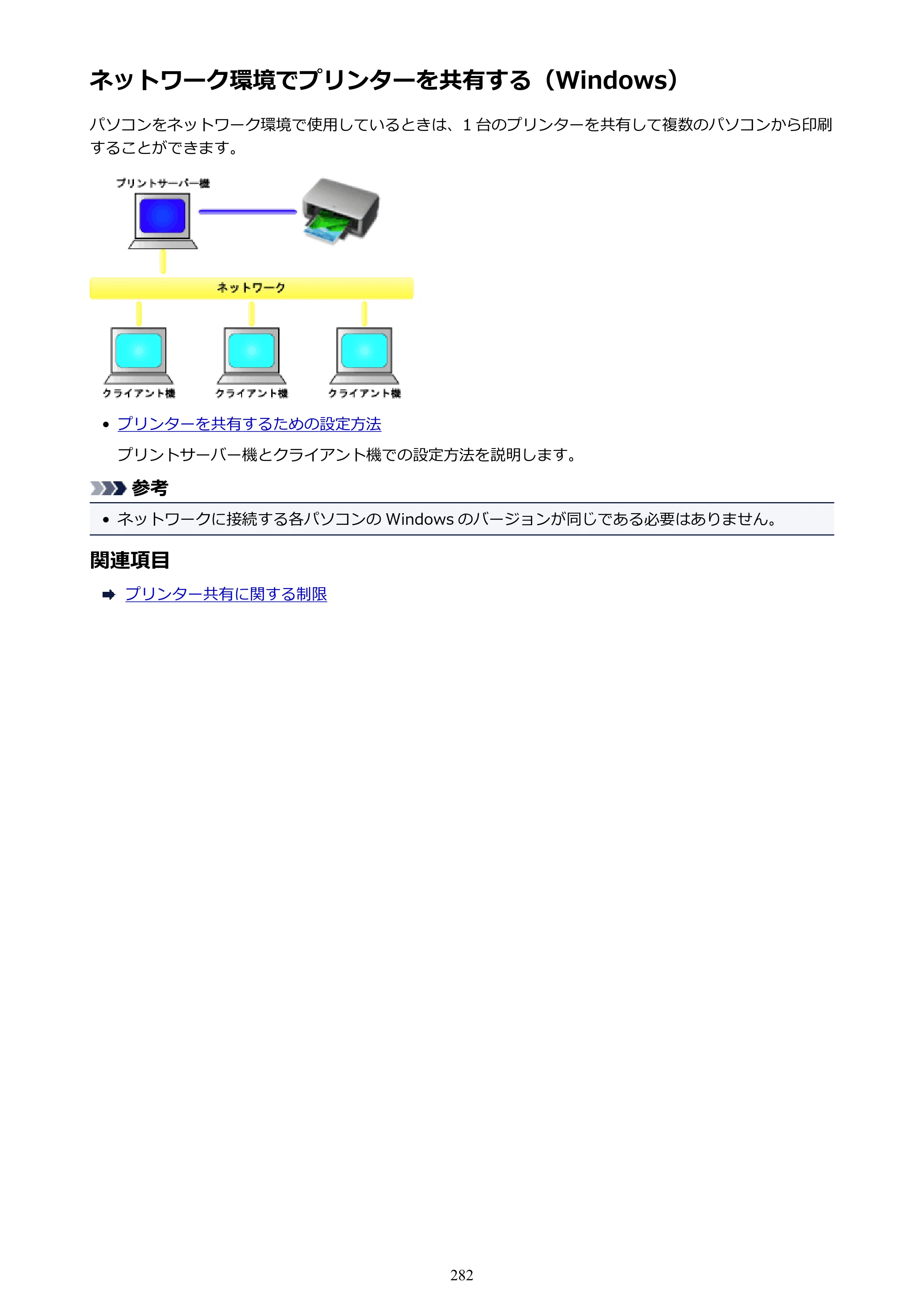 キヤノン PRO-6000 PRO-6000 （PDF） 電子マニュアル （Windows版） 2021年7月1日掲載（PDF：15.9MB） — ネットワーク環境でプリンターを共有する（Windows） — 原本ページ — 282ページ