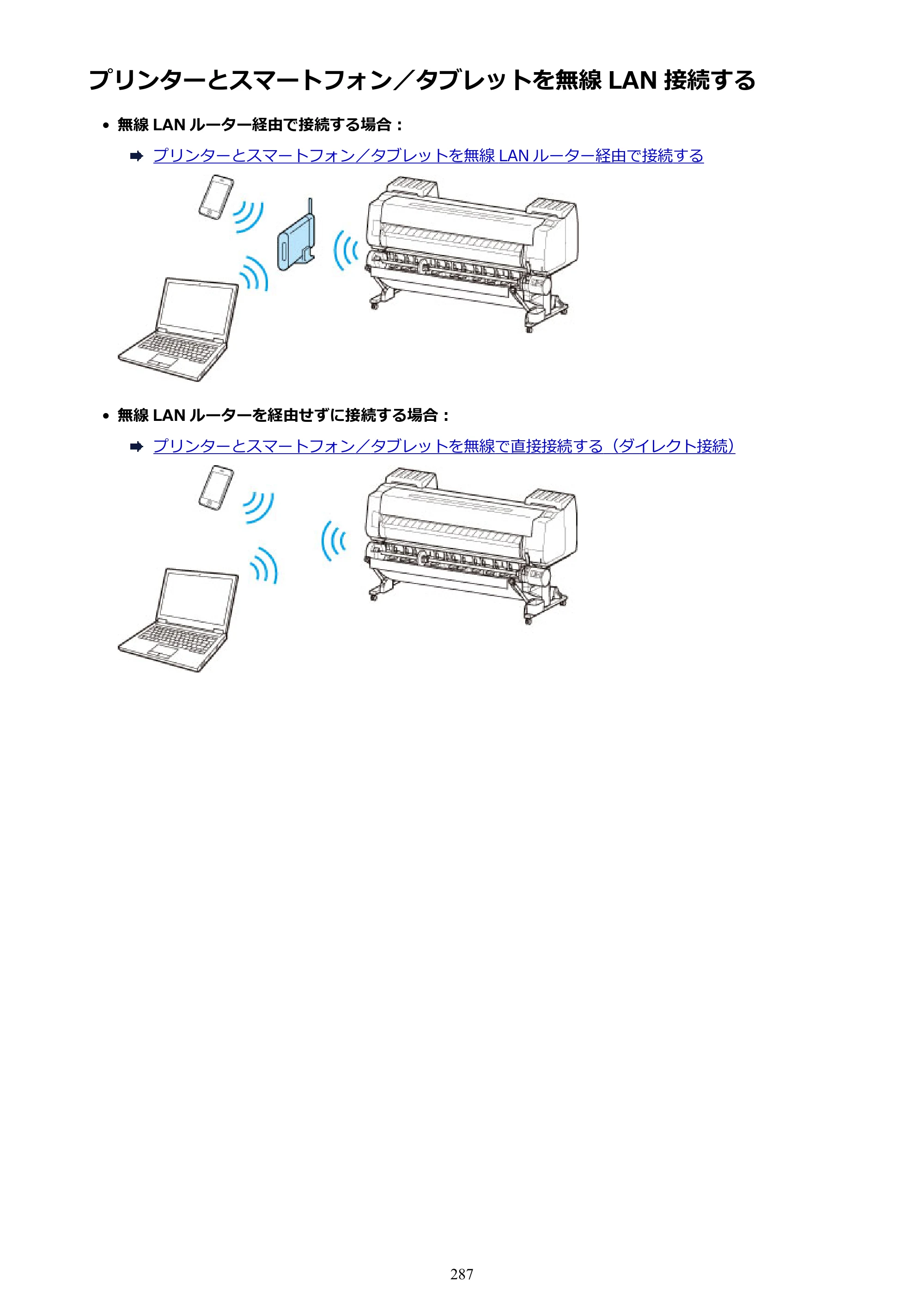 キヤノン PRO-6000 PRO-6000 （PDF） 電子マニュアル （Windows版） 2021年7月1日掲載（PDF：15.9MB） — プリンターとスマートフォン／タブレットを無線 LAN 接続する — 原本ページ — 287ページ