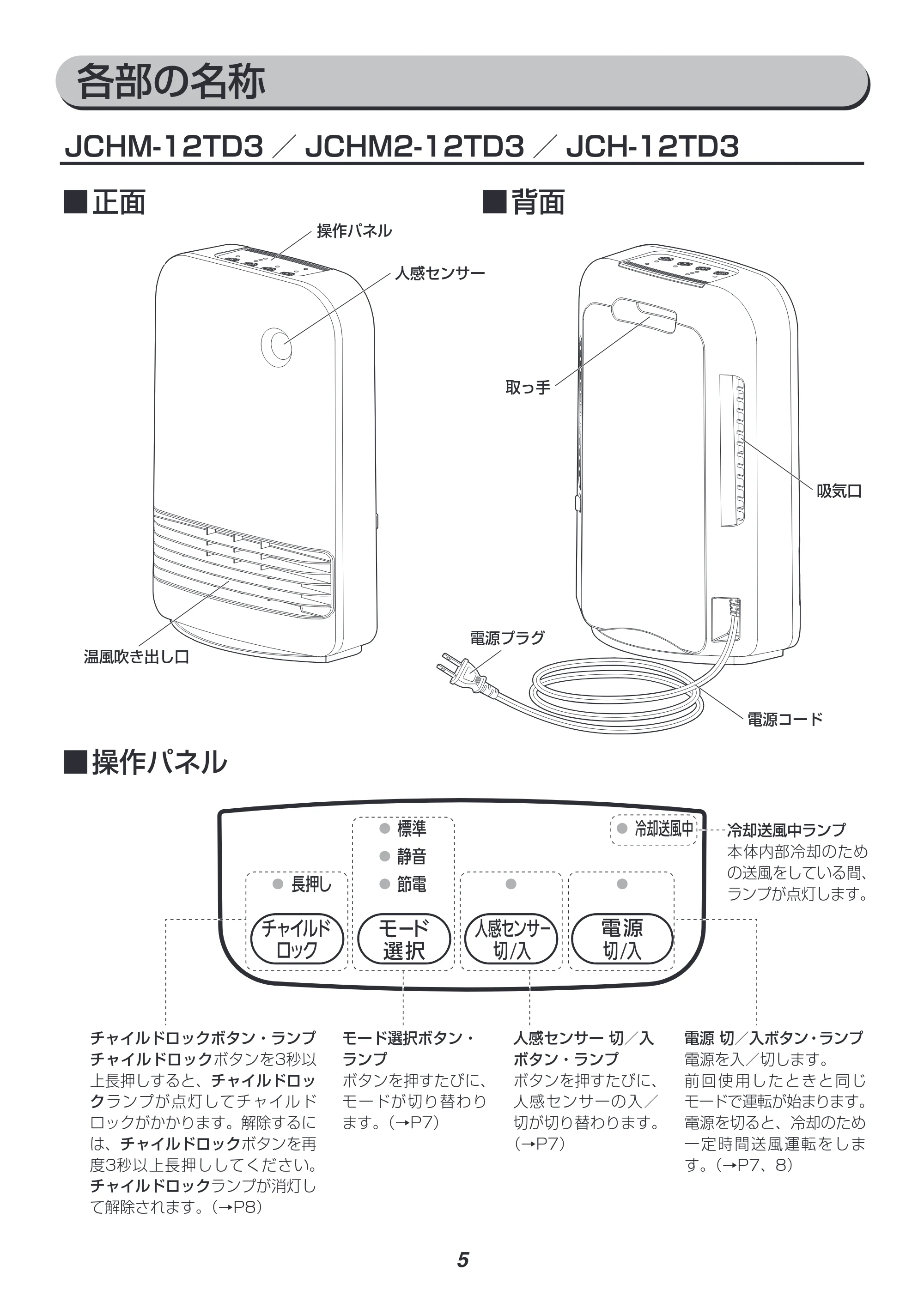 アイリスオーヤマ JCH-12DD3 取扱説明書 — 原本ページ — 5ページ