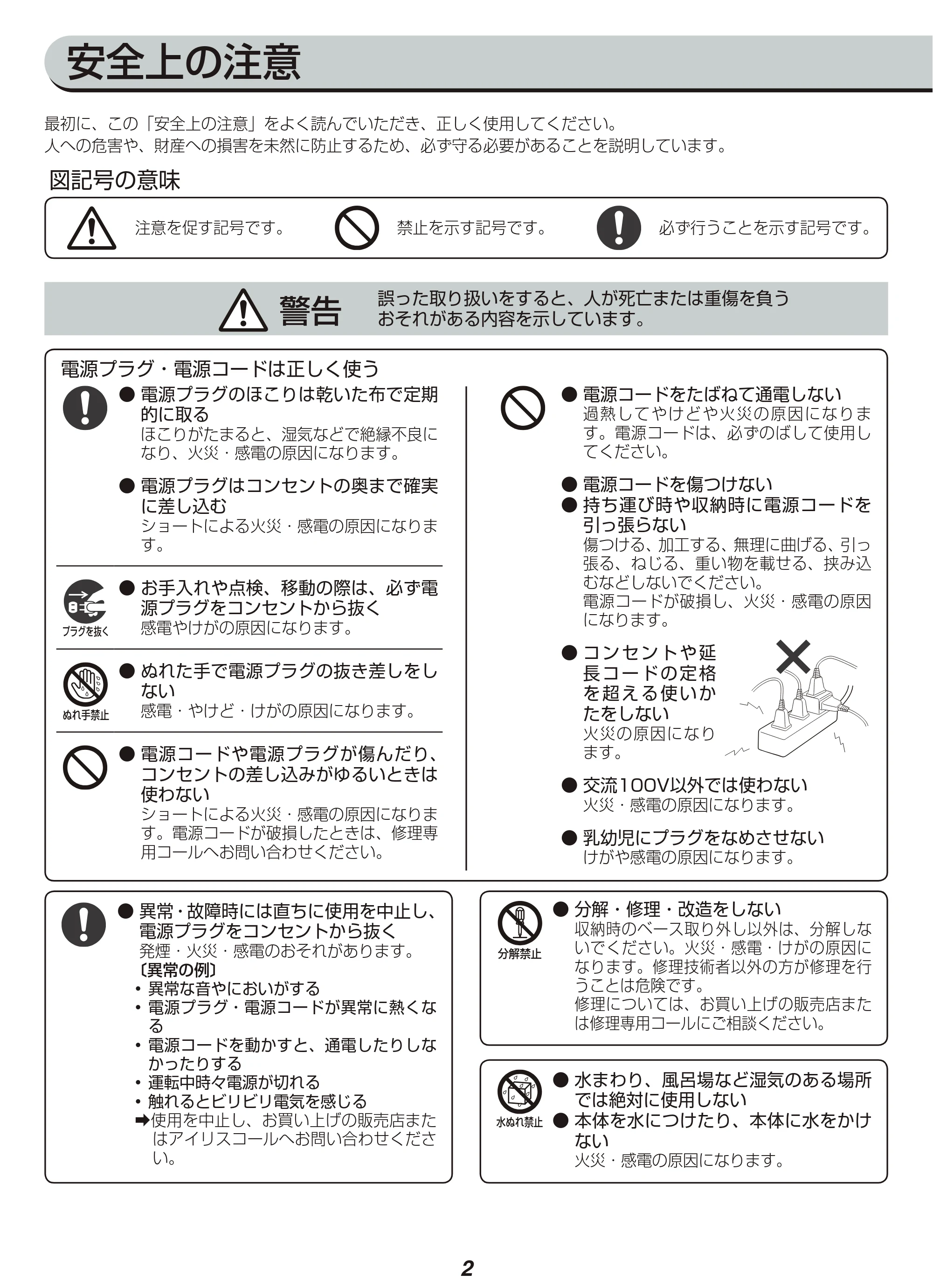 アイリスオーヤマ TWF-M72 取扱説明書 — 原本ページ — 2ページ