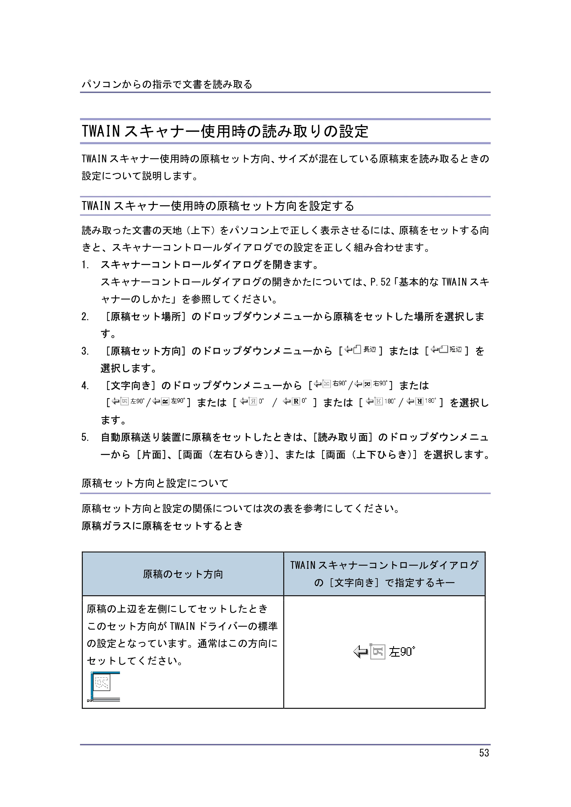 キヤノン iR W940/W940N スキャナー （PDF形式／3.41Mバイト） — TWAIN スキャナー使用時の読み取りの設定 — 原本ページ — 53ページ
