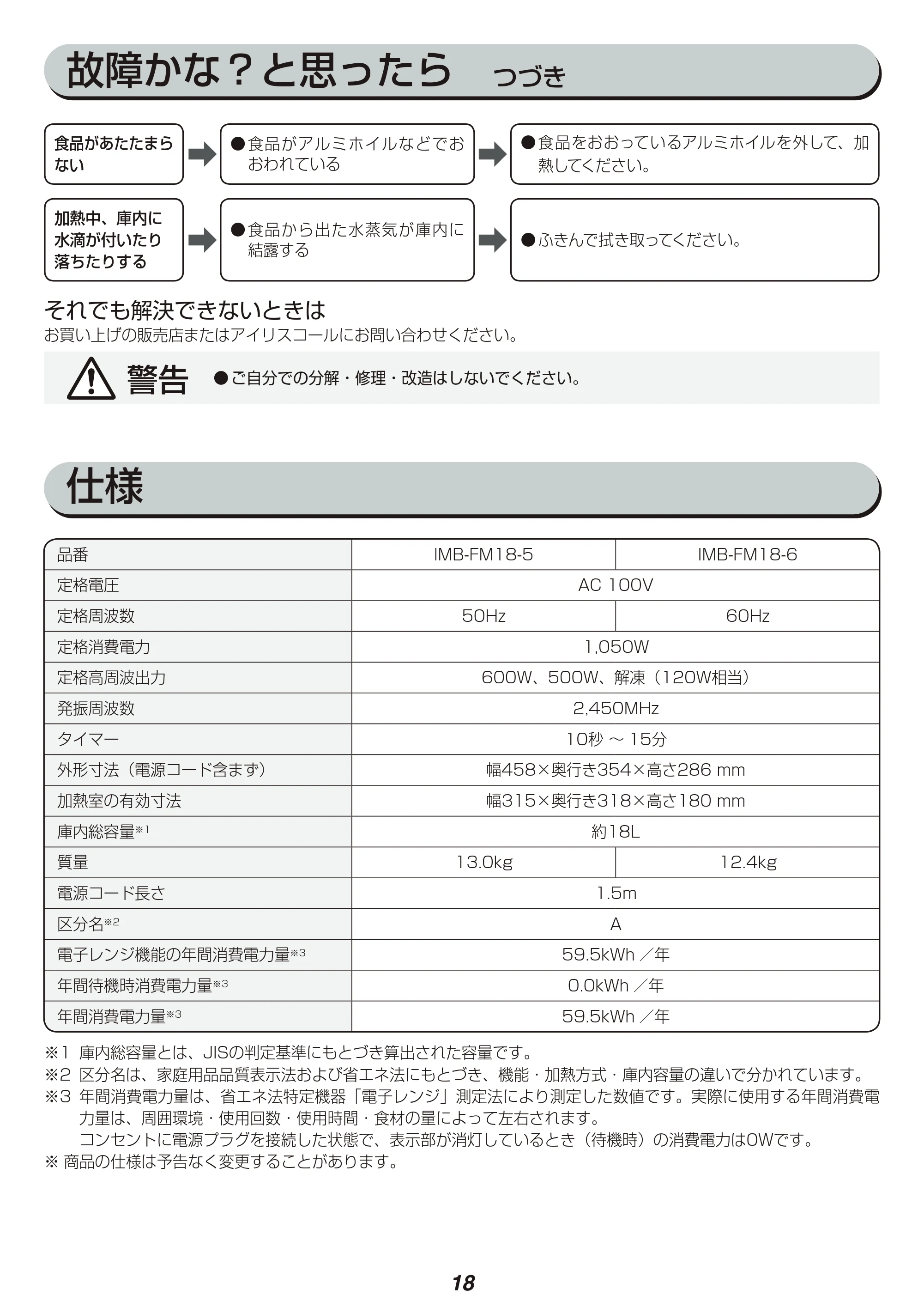 アイリスオーヤマ IMB-FM18 取扱説明書 — 原本ページ — 18ページ