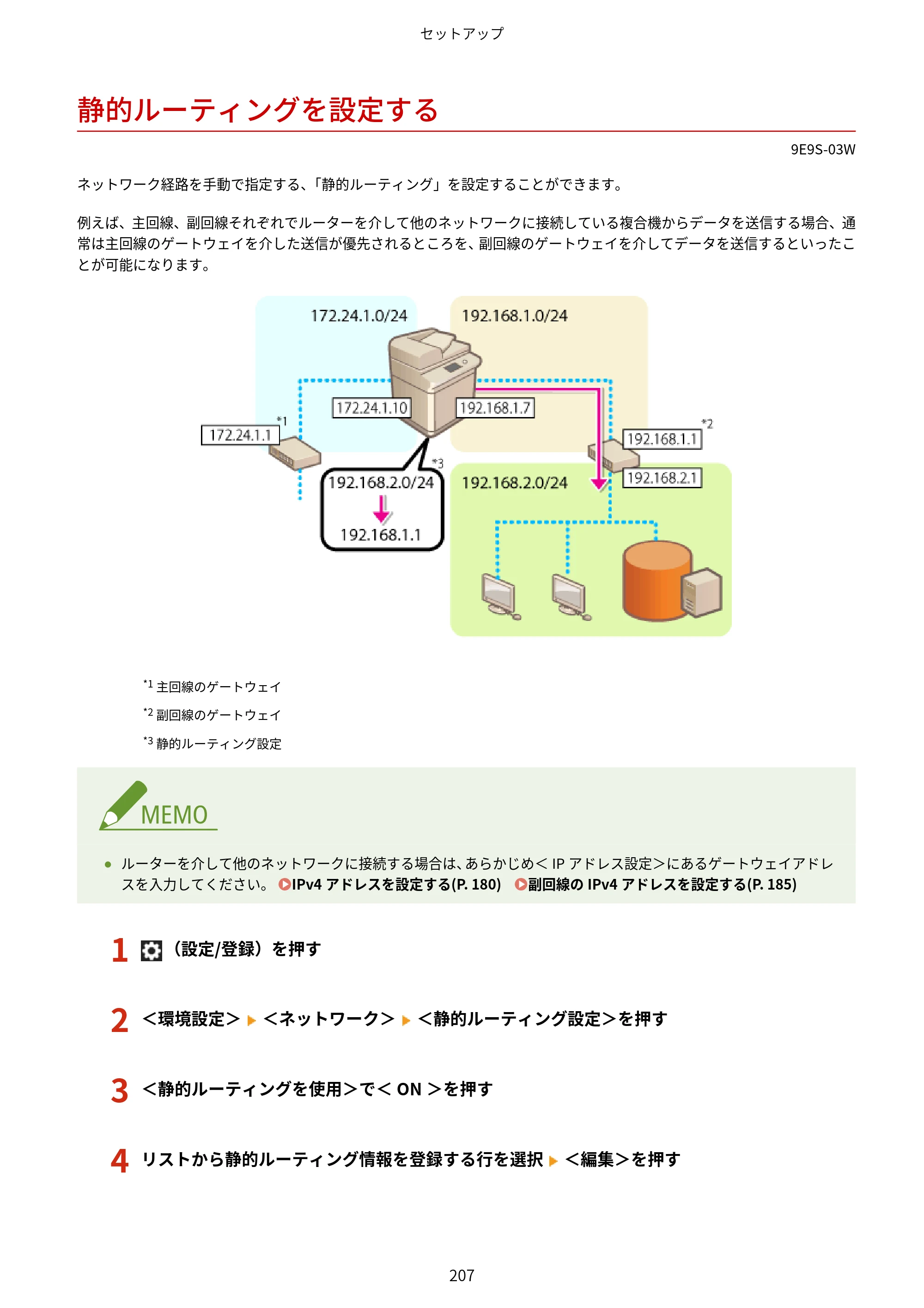 キヤノン MF842Cdw ユーザーズガイド 2026年6月25日更新（PDF：15.4MB） — 静的ルーティングを設定する — 原本ページ — 219ページ