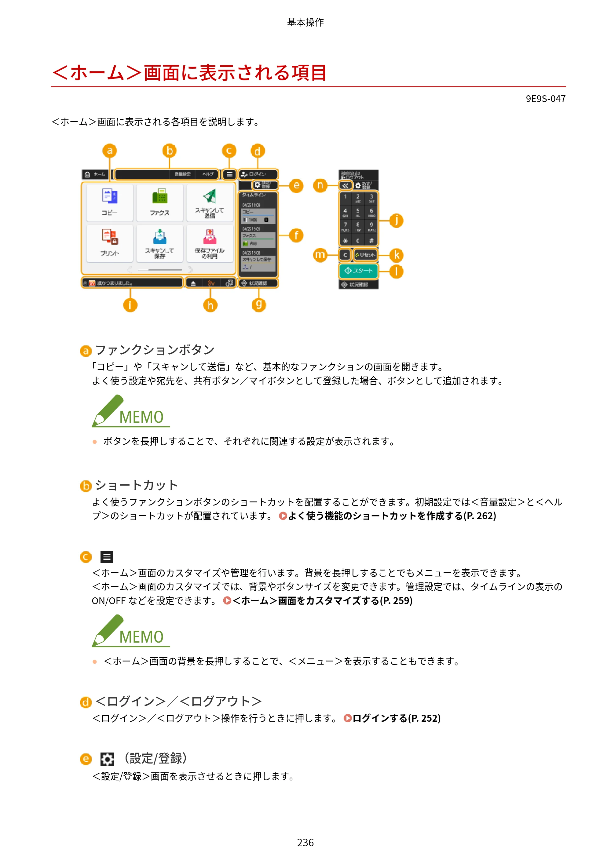 キヤノン MF842Cdw ユーザーズガイド 2026年6月25日更新（PDF：15.4MB） — ＜ホーム＞画面に表示される項目 — 原本ページ — 248ページ