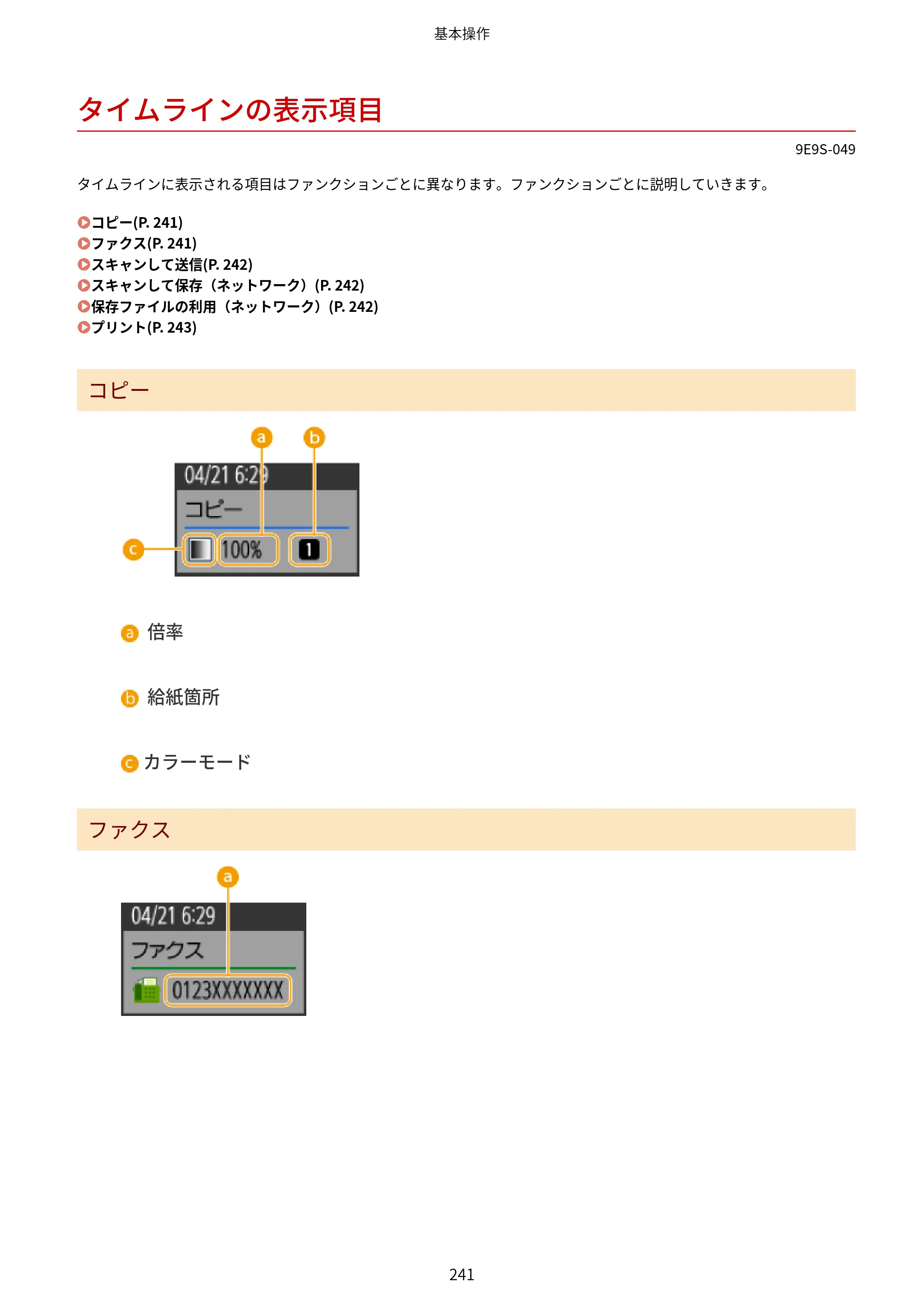 キヤノン MF842Cdw ユーザーズガイド 2026年6月25日更新（PDF：15.4MB） — タイムラインの表示項目 — 原本ページ — 253ページ