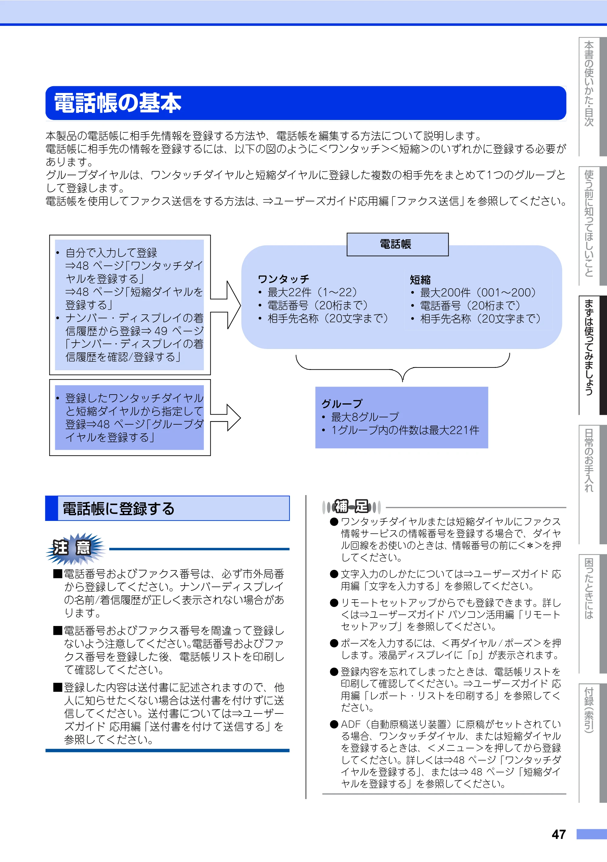 ブラザー FAX-2840 ユーザーズガイド ~基本編~ — 電話帳の基本 — 原本ページ — 47ページ