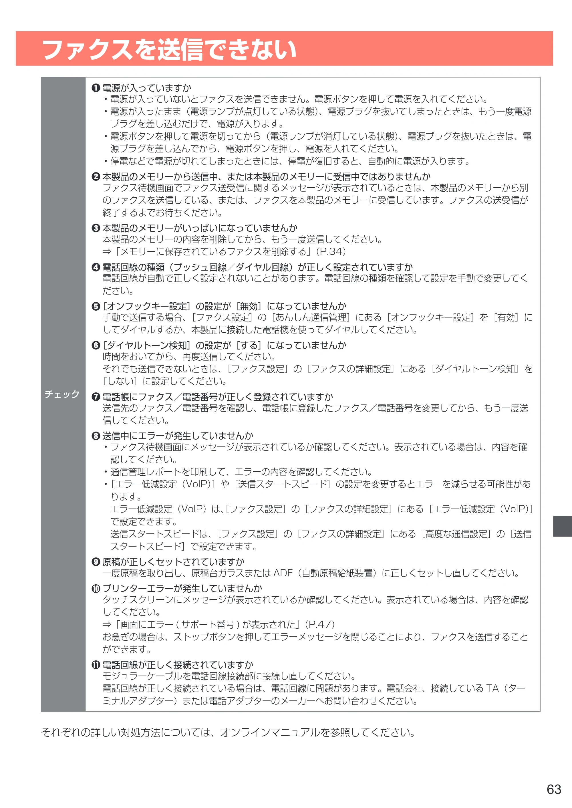 キヤノン PIXUS TR8530 設置・基本操作マニュアル（PDF：7.45MB） — ファクスを送信できない — 原本ページ — 65ページ