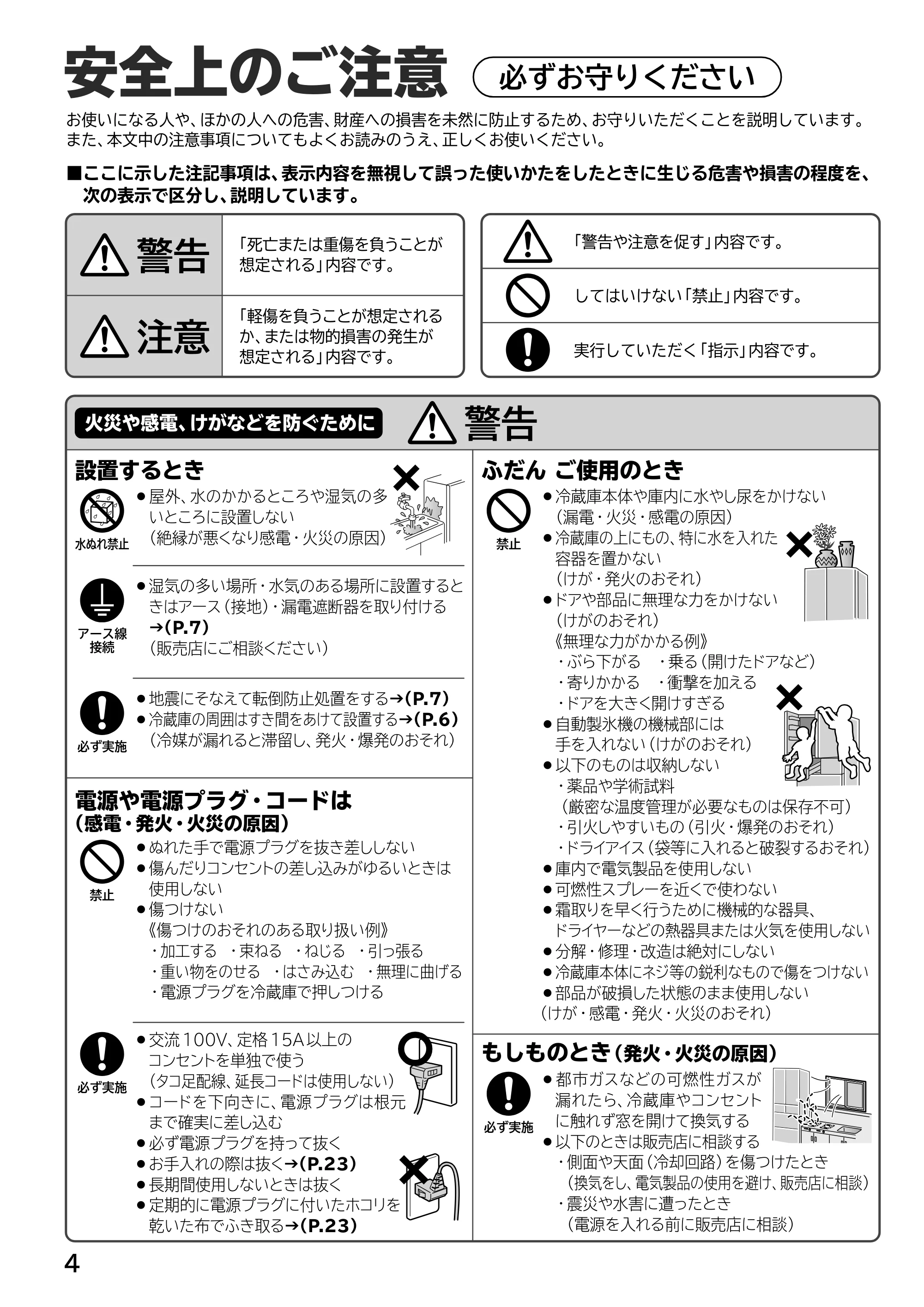 日立 R-H54XG 取扱説明書 — 安全上のご注意（必ずお守りください） — 原本ページ — 4ページ