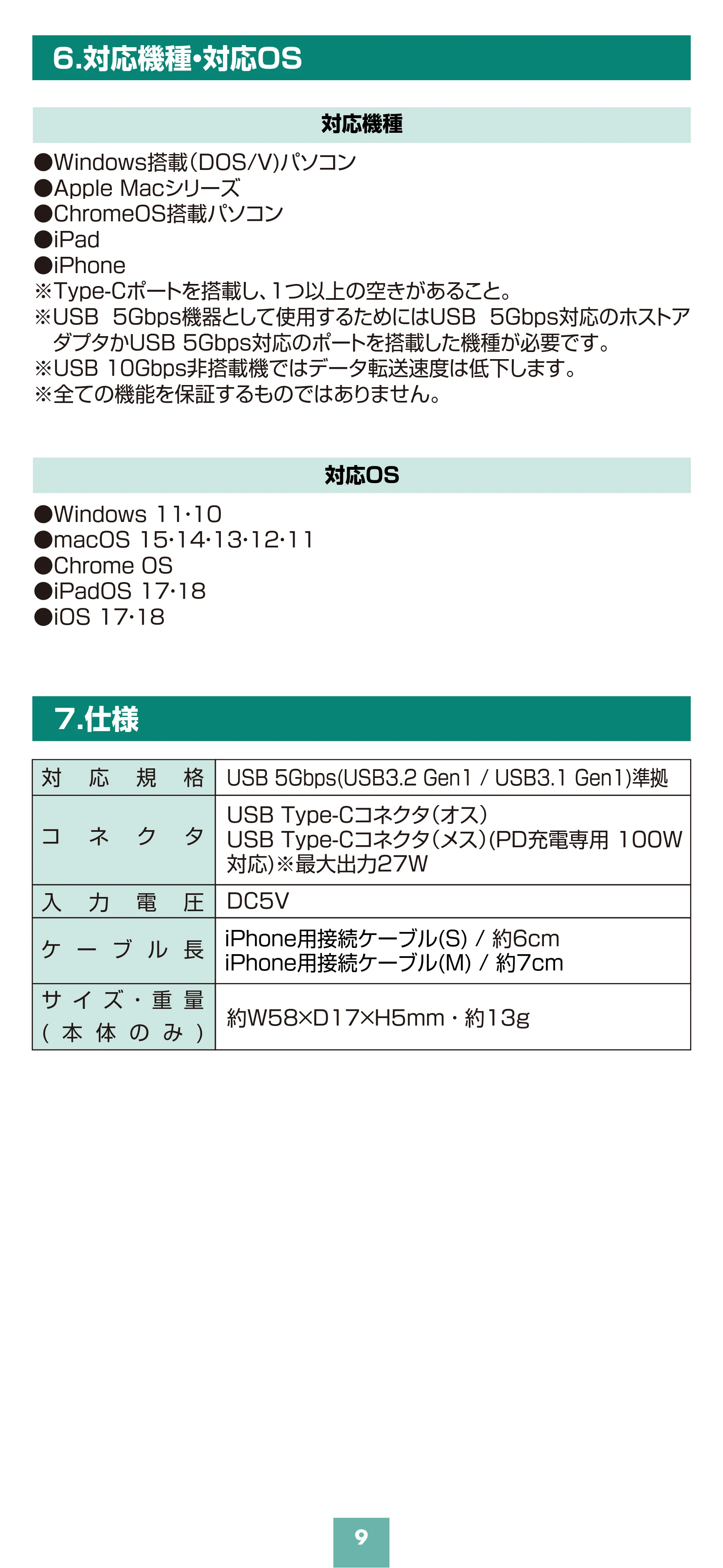 サンワサプライ 600-IPCLED128G / 600-IPCLED256G / 600-IPCLED512G 取扱説明書 — 原本ページ — 9ページ