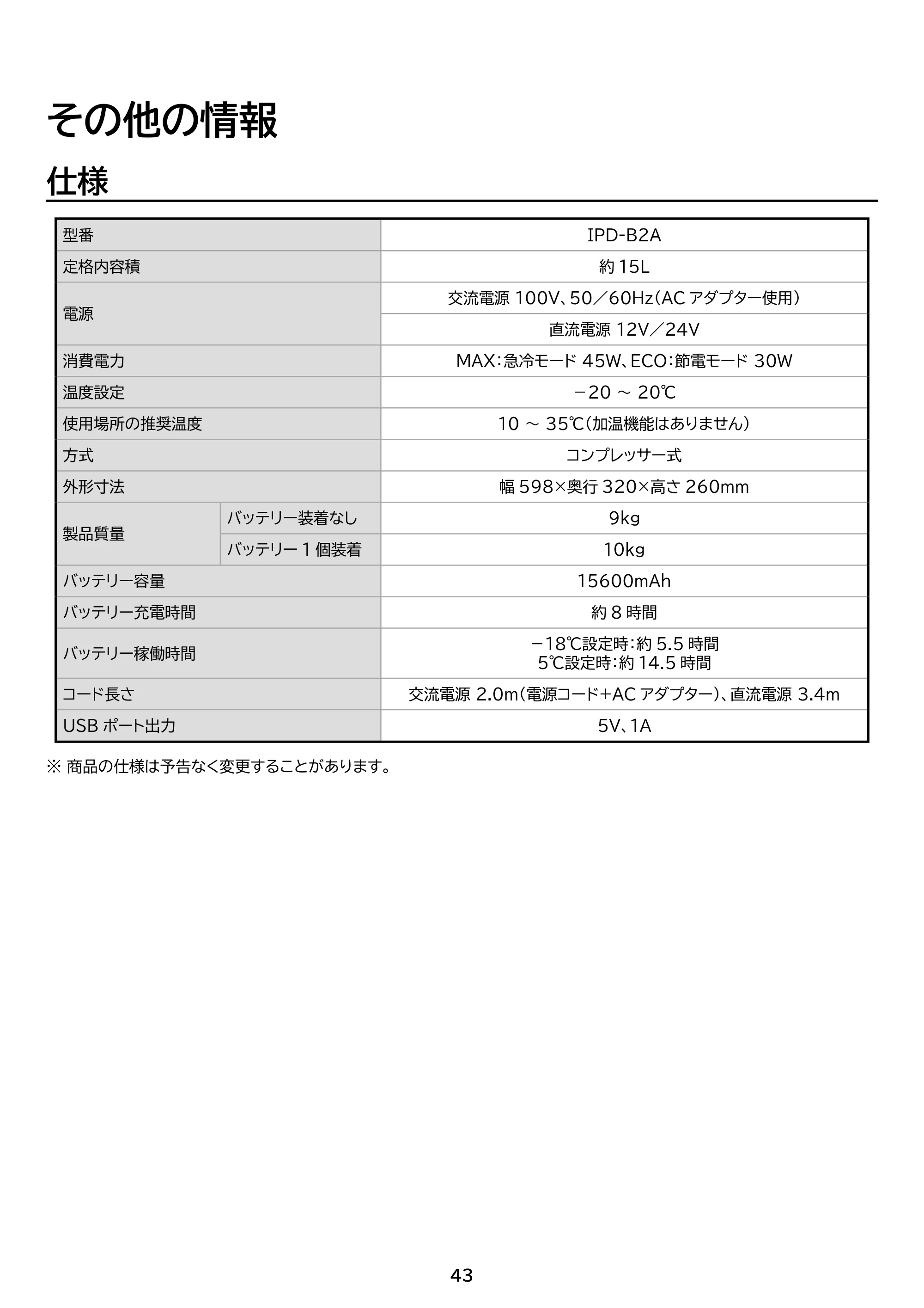 アイリスオーヤマ IPD-B2A 取扱説明書 — 原本ページ — 43ページ