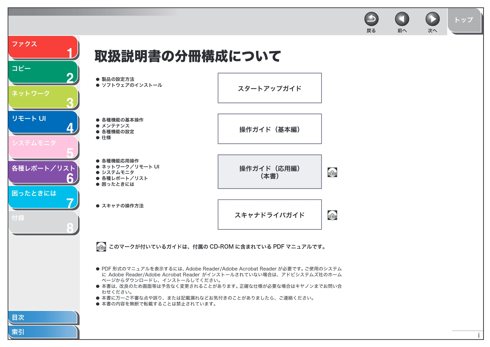 キヤノン MF6570 操作ガイド (応用編) (PDF形式/6.82Mバイト) — 取扱説明書の分冊構成について — 原本ページ — 2ページ
