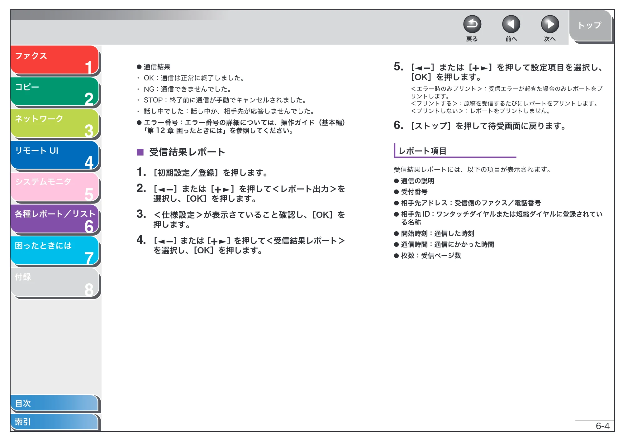 キヤノン MF6570 操作ガイド （応用編） （PDF形式／6.82Mバイト） — 受信結果レポート — 原本ページ — 96ページ