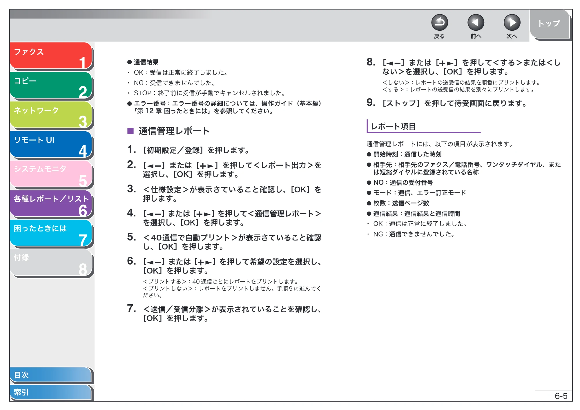 キヤノン MF6570 操作ガイド （応用編） （PDF形式／6.82Mバイト） — 通信管理レポート — 原本ページ — 97ページ