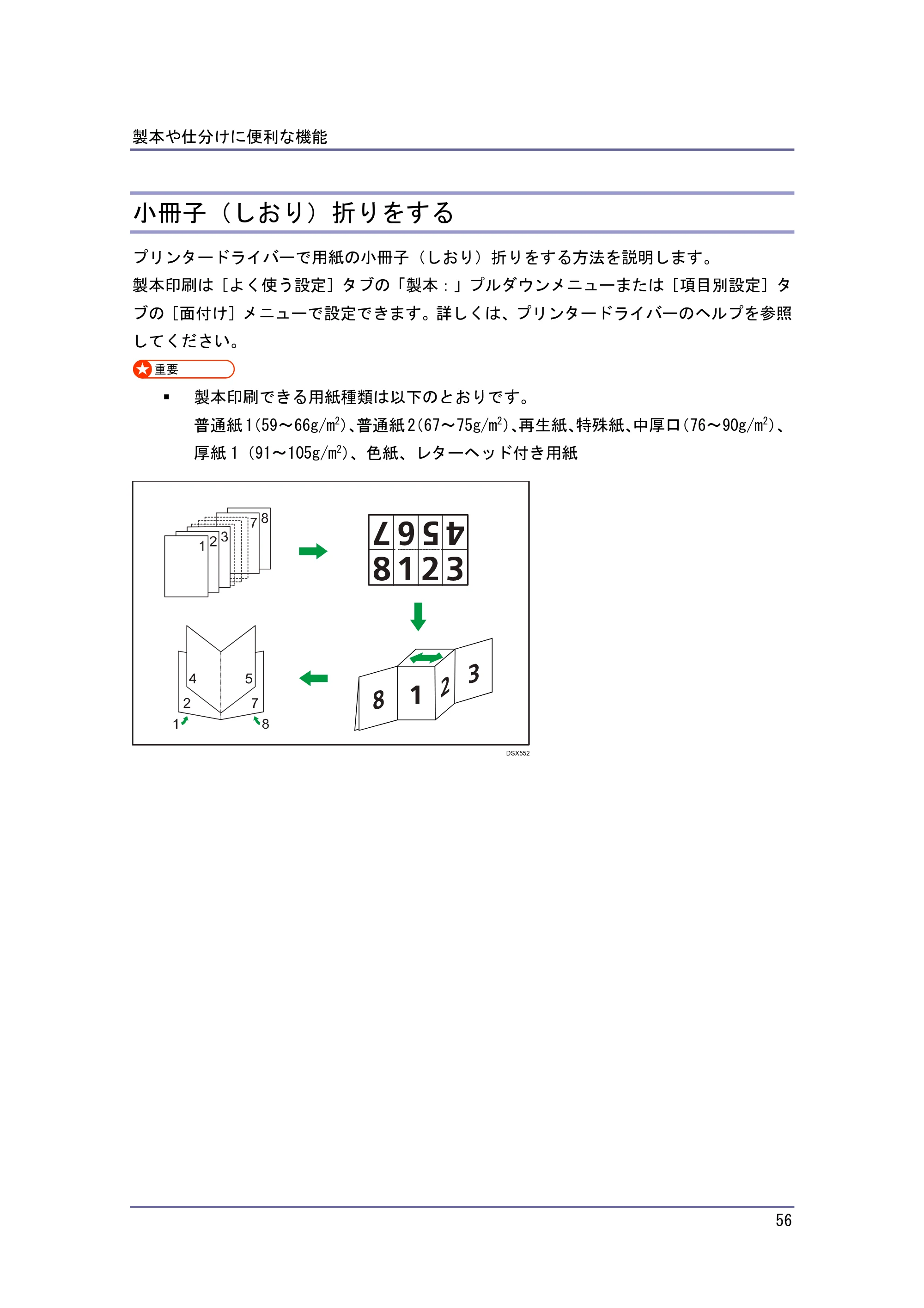 京セラ TASKalfa 4010w / TASKalfa 4011w / TASKalfa 4012w TASKalfa 4010w/4011w/4012w 使用説明書 (プリンター) — 小冊子（しおり）折りをする — 原本ページ — 56ページ
