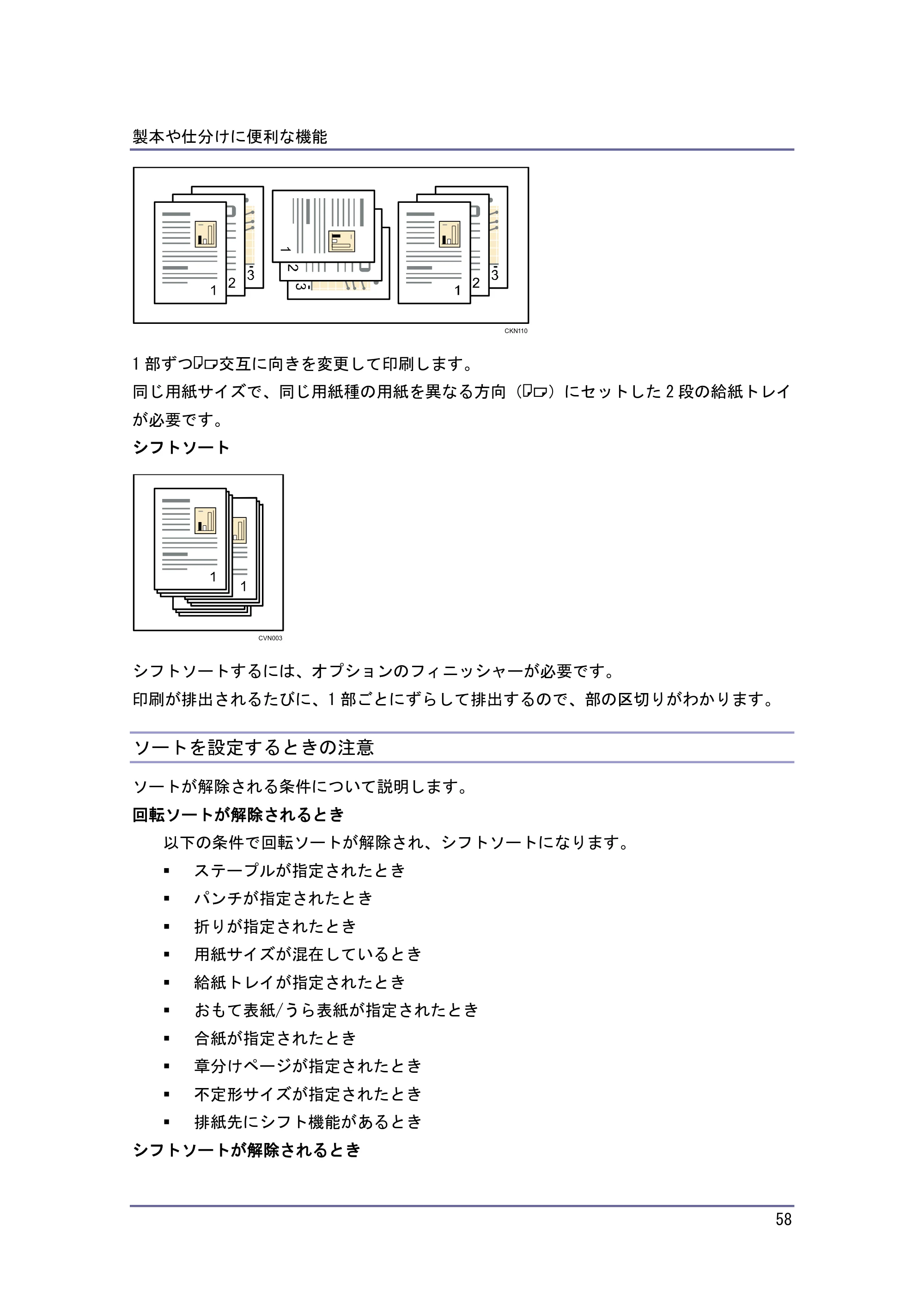 京セラ TASKalfa 4010w / TASKalfa 4011w / TASKalfa 4012w TASKalfa 4010w/4011w/4012w 使用説明書 (プリンター) — ソートを設定するときの注意 — 原本ページ — 58ページ