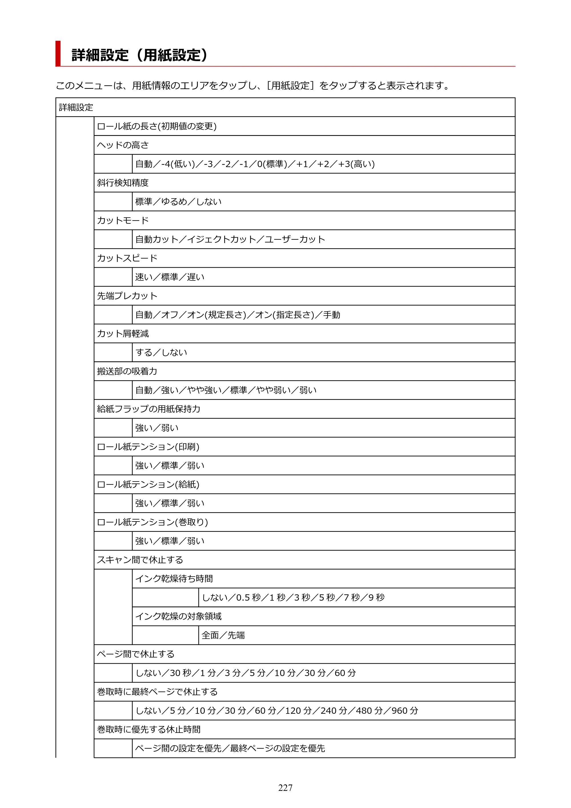 キヤノン TX-2100/TX-3100/TX-4100 TX-4100／TX-3100／TX-2100 オンラインマニュアル PDF版（Mac版）2023年1月26日更新（PDF：11.1MB） — 詳細設定（用紙設定） — 原本ページ — 227ページ