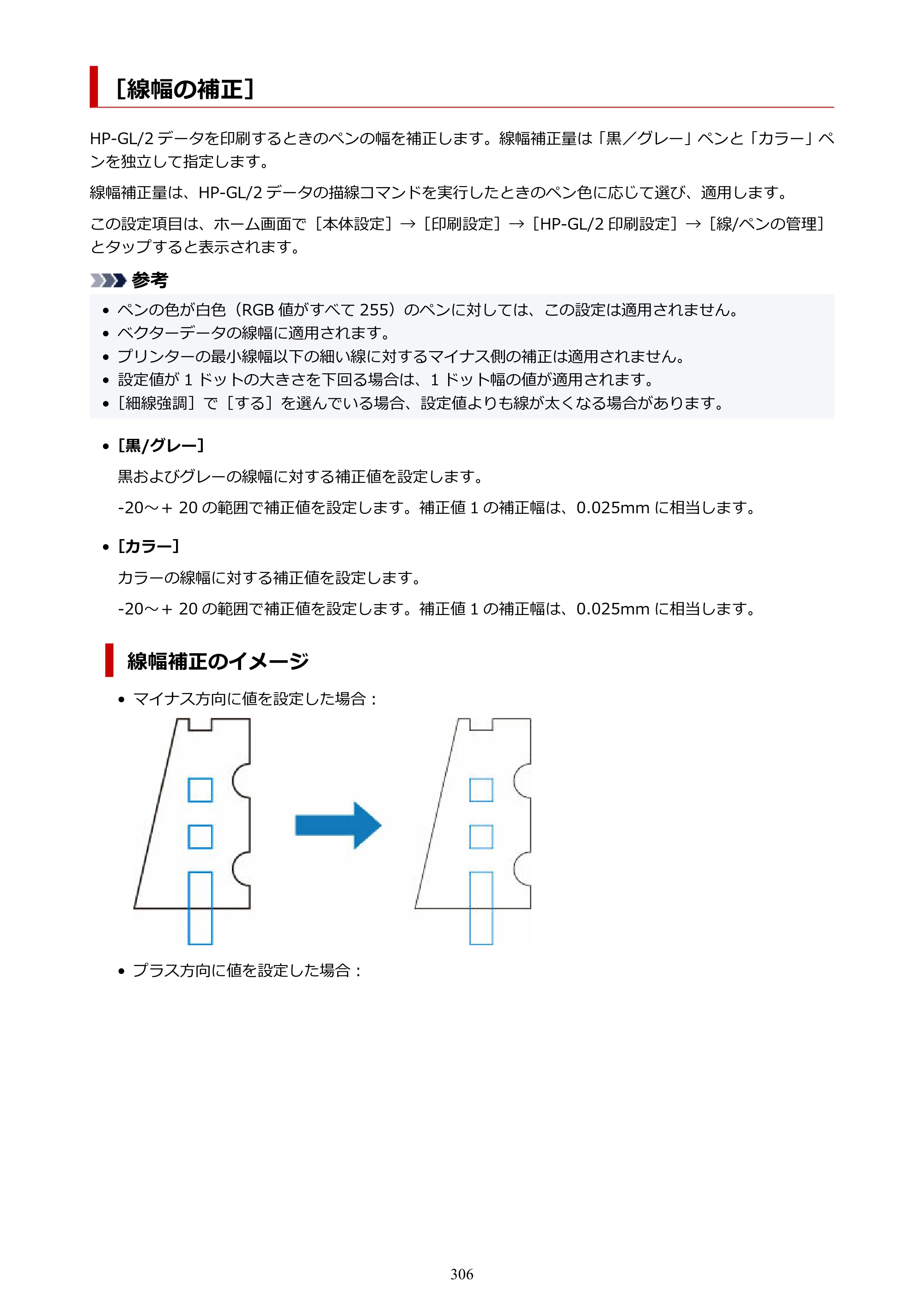 キヤノン TX-2100/TX-3100/TX-4100 TX-4100／TX-3100／TX-2100 オンラインマニュアル PDF版（Mac版）2023年1月26日更新（PDF：11.1MB） — ［線幅の補正］ — 原本ページ — 306ページ