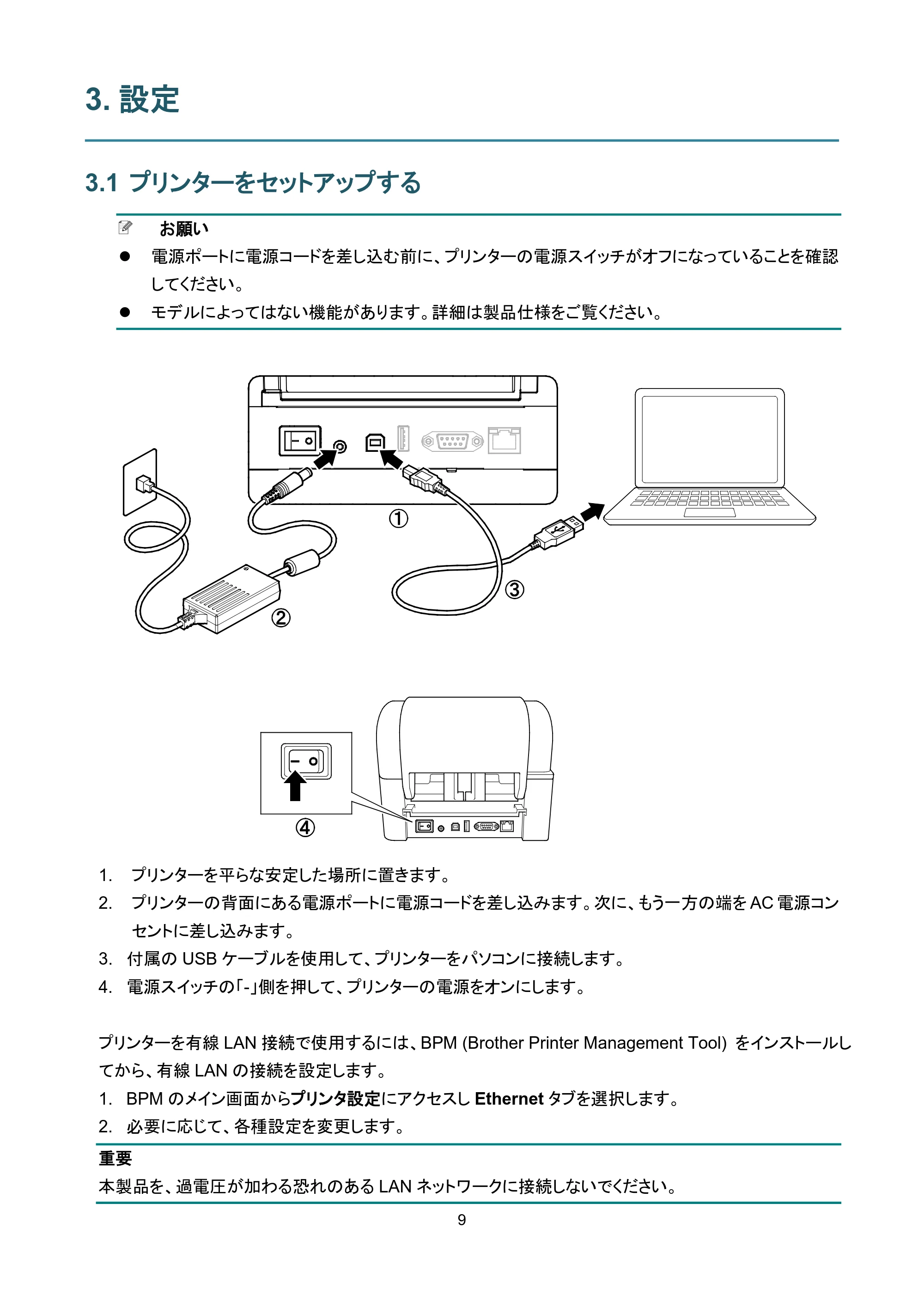 ブラザー TD-4420TN / TD-4520TN ユーザーズガイド — 3. 設定 — 原本ページ — 13ページ