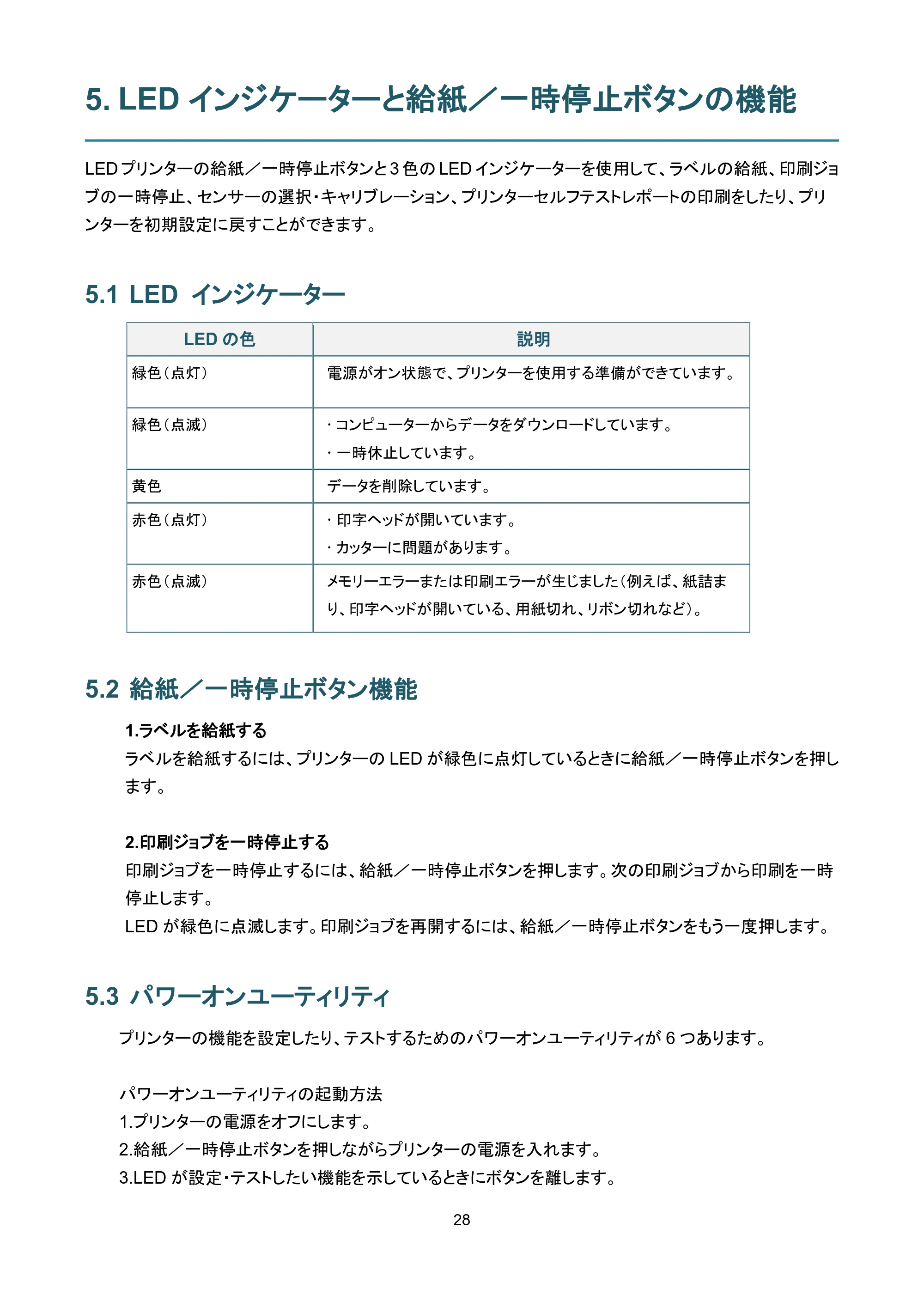 ブラザー TD-4420TN / TD-4520TN ユーザーズガイド — 5. LEDインジケーターと給紙／一時停止ボタンの機能 — 原本ページ — 32ページ