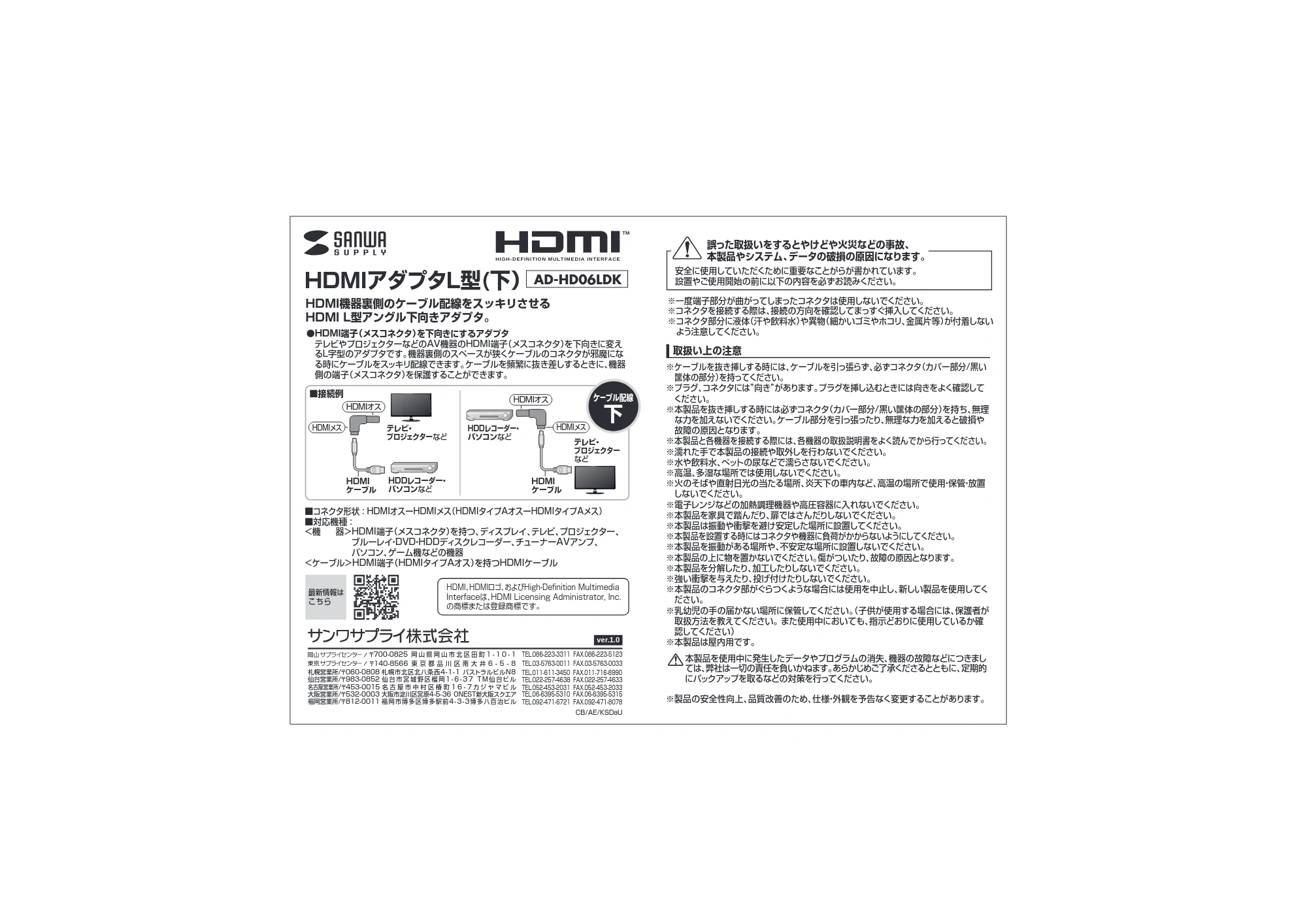 サンワサプライ AD-HD06LDK 取扱説明書 — 原本ページ — 1ページ