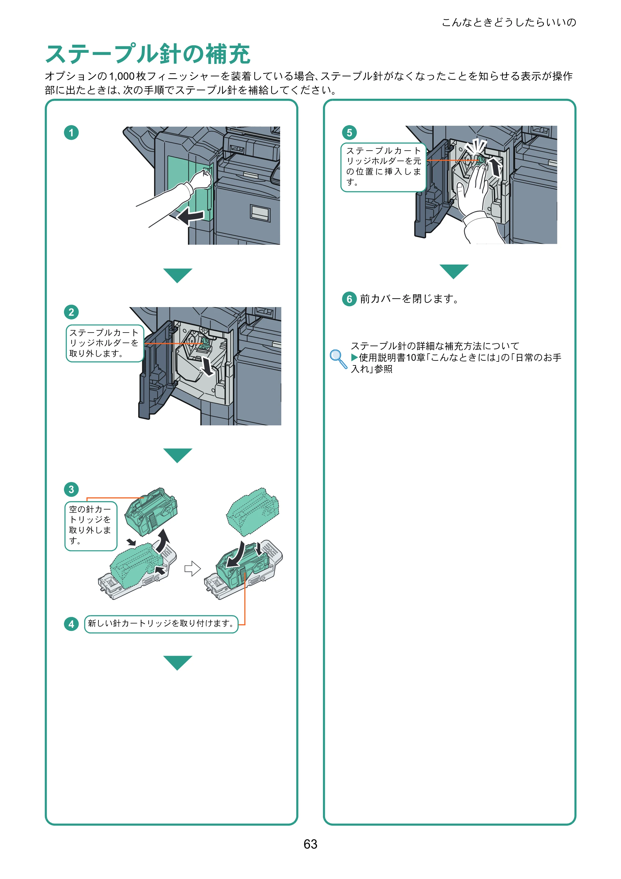 京セラ TASKalfa 2551ci TASKalfa 2551ciクイックガイド — ステープル針の補充 — 原本ページ — 63ページ