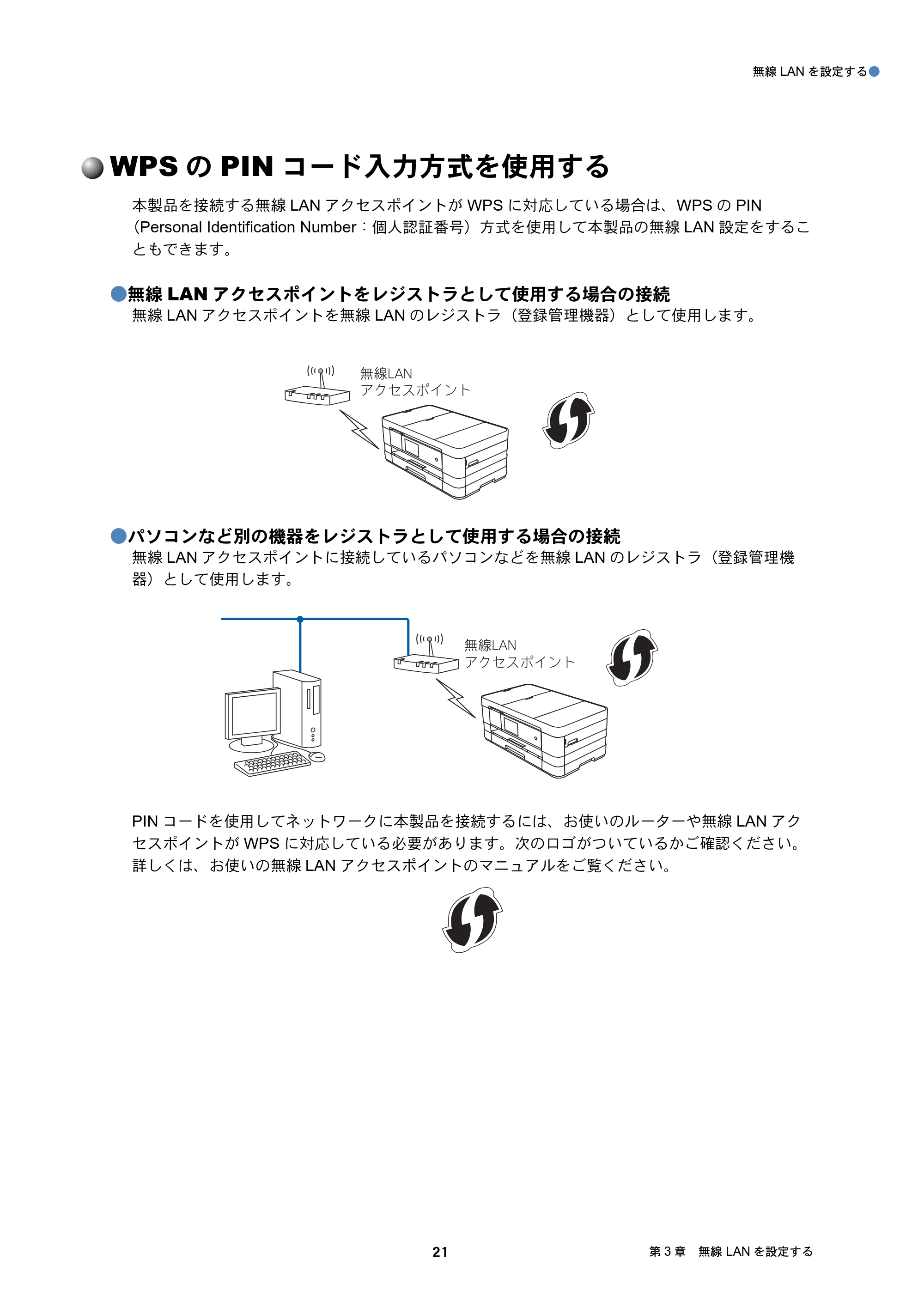 ブラザー DCP-J4210N / MFC-J4510N / MFC-J4910CDW ユーザーズガイド ～ネットワーク編～ — WPSのPINコード入力方式を使用する — 原本ページ — 22ページ