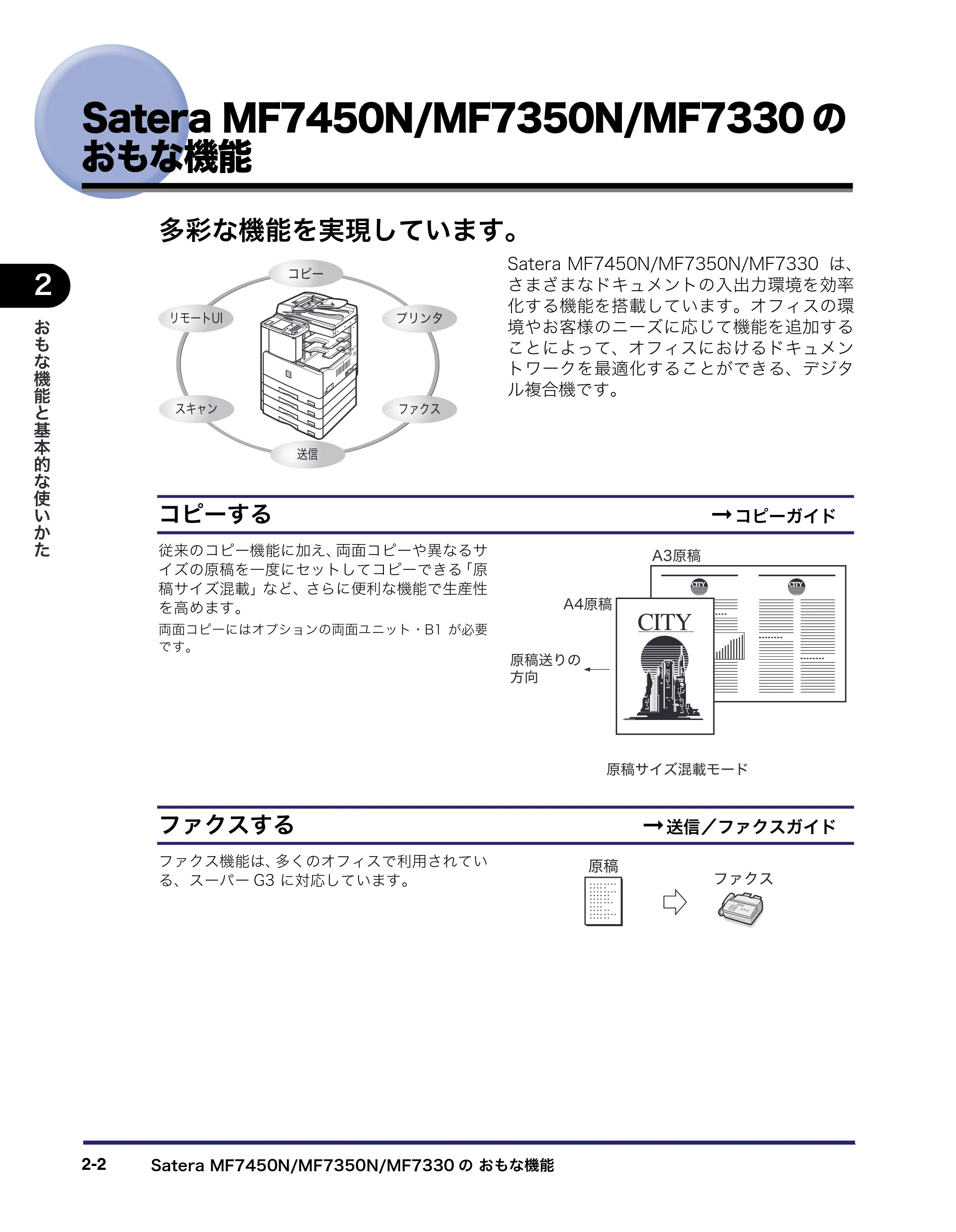 キヤノン MF7450N/MF7350N/MF7330 ユーザーズガイド （PDF形式／23.39Mバイト） — Satera MF7450N/MF7350N/MF7330のおもな機能 — 原本ページ — 54ページ
