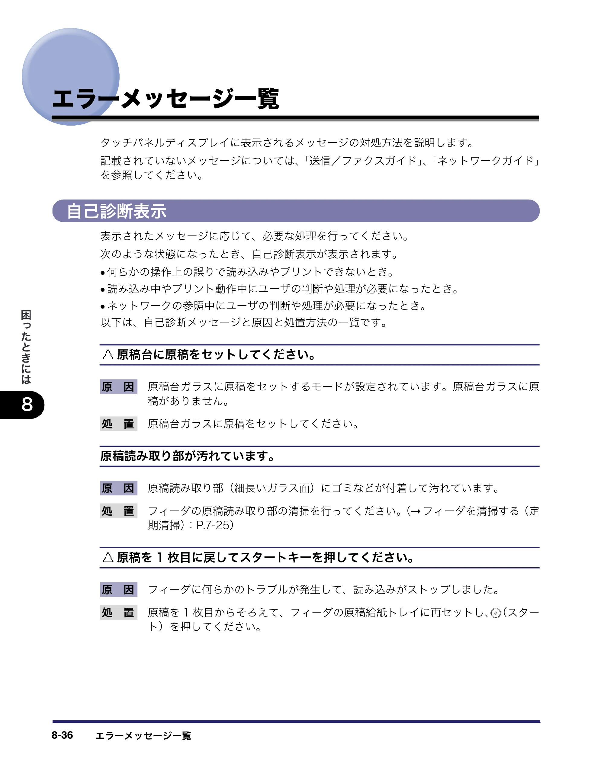 キヤノン MF7450N/MF7350N/MF7330 ユーザーズガイド （PDF形式／23.39Mバイト） — エラーメッセージ一覧 — 原本ページ — 328ページ