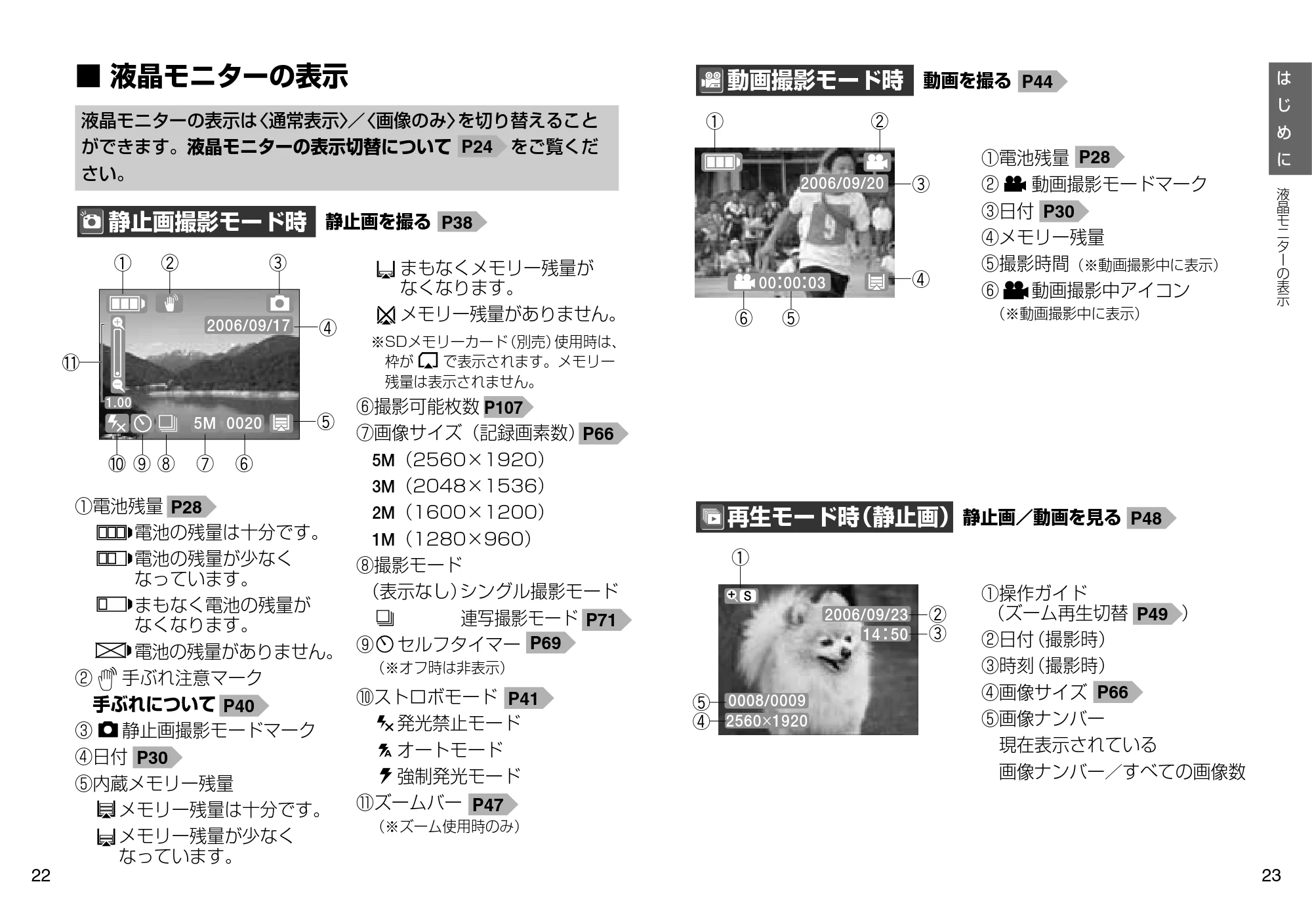 日立 HDC-504 / HDC-503X 取扱説明書 — 液晶モニターの表示 — 原本ページ — 12ページ