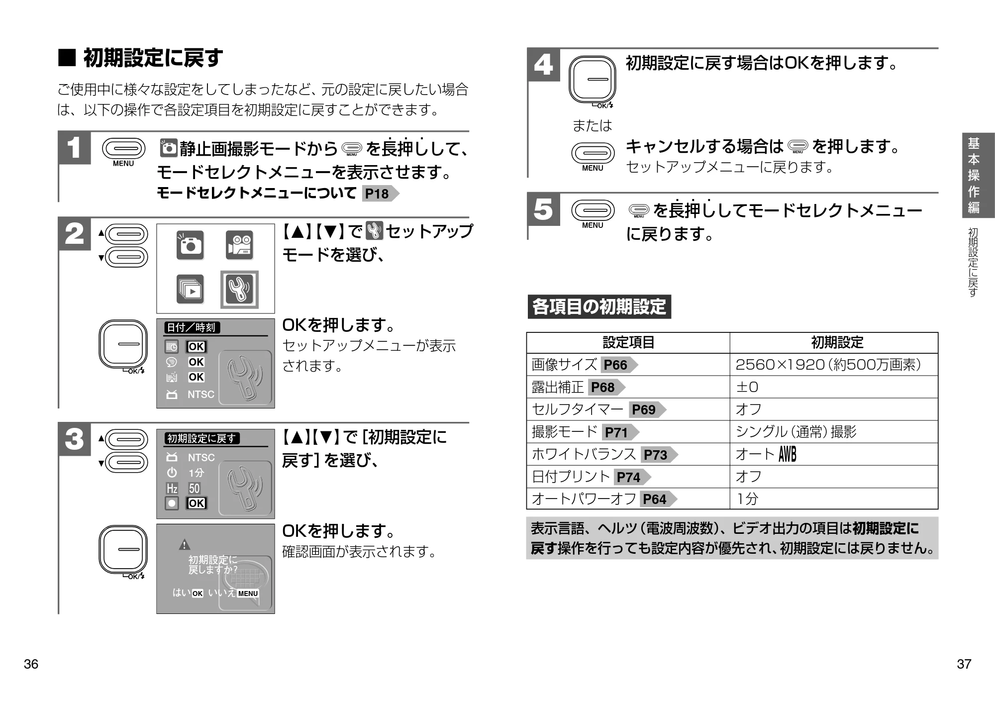 日立 HDC-504 / HDC-503X 取扱説明書 — 初期設定に戻す — 原本ページ — 19ページ
