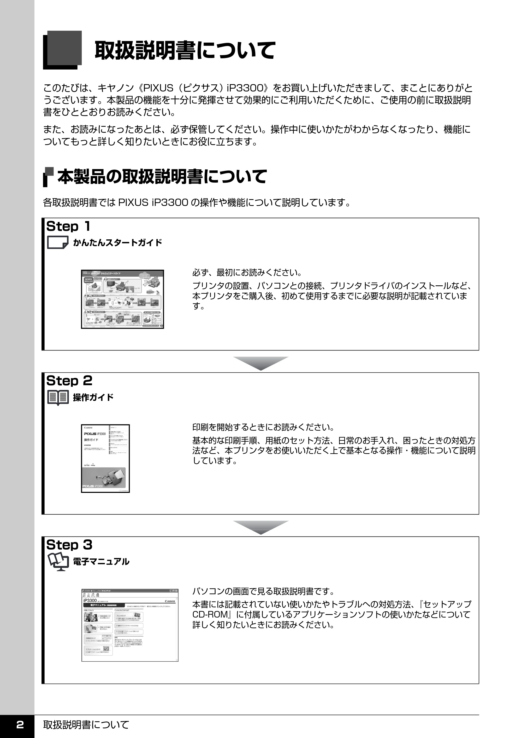 キヤノン PIXUS iP3300 操作ガイド （PDF形式／7.3Mバイト） — 原本ページ — 3ページ