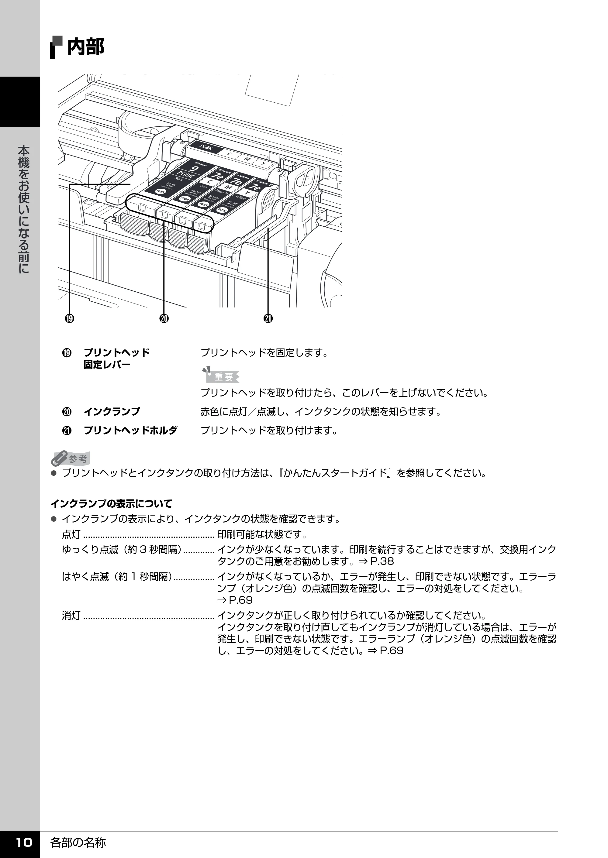 キヤノン PIXUS iP3300 操作ガイド （PDF形式／7.3Mバイト） — プリンタの電源を入れる／切る — 原本ページ — 11ページ