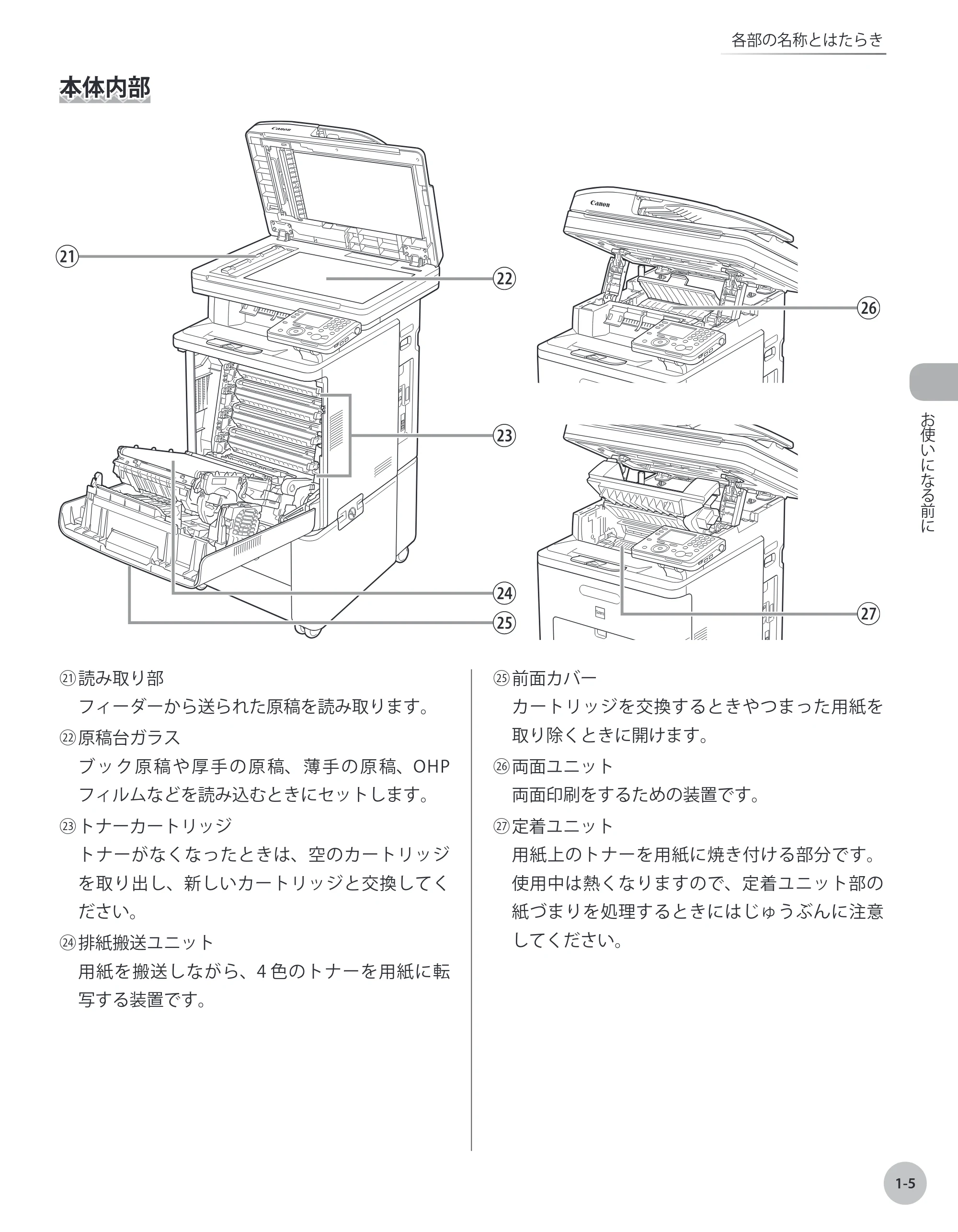 キヤノン MF9220Cdn 操作ガイド 2011年5月12日更新 （PDF形式／23.29Mバイト） — 本体内部 — 原本ページ — 28ページ