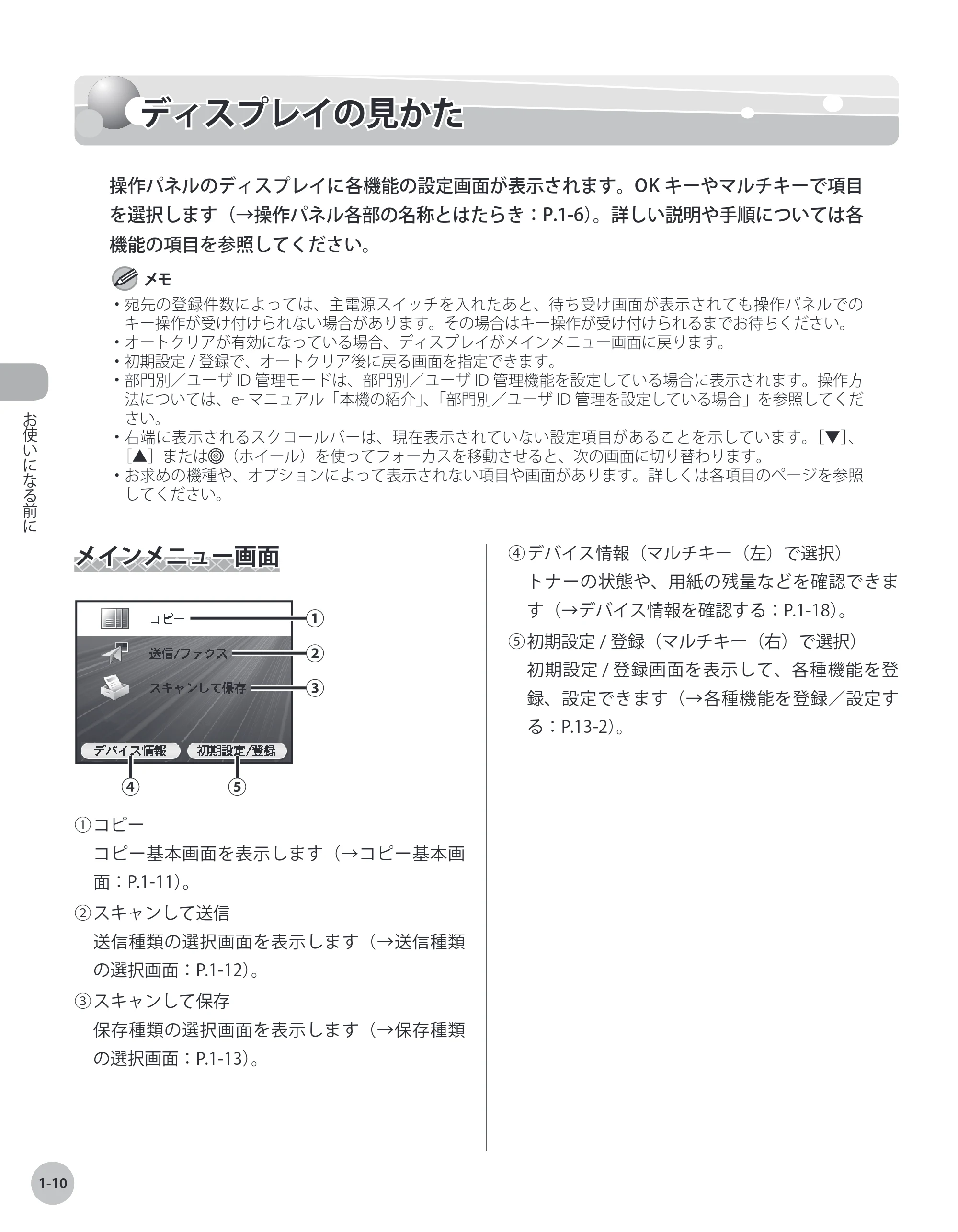 キヤノン MF9220Cdn 操作ガイド 2011年5月12日更新 （PDF形式／23.29Mバイト） — ディスプレイの見かた — 原本ページ — 33ページ