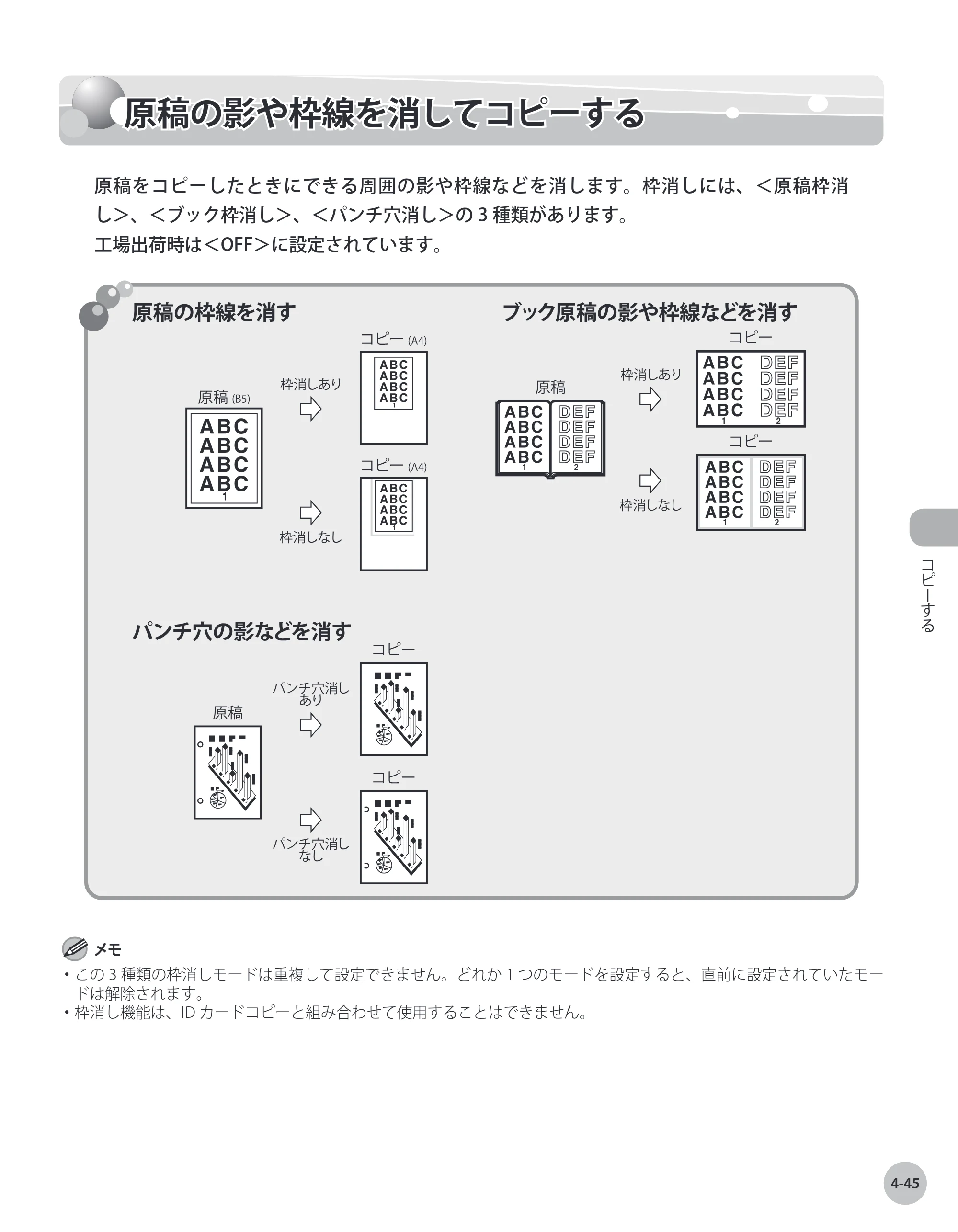 キヤノン MF9220Cdn 操作ガイド 2011年5月12日更新 （PDF形式／23.29Mバイト） — 原稿の影や枠線を消してコピーする — 原本ページ — 160ページ
