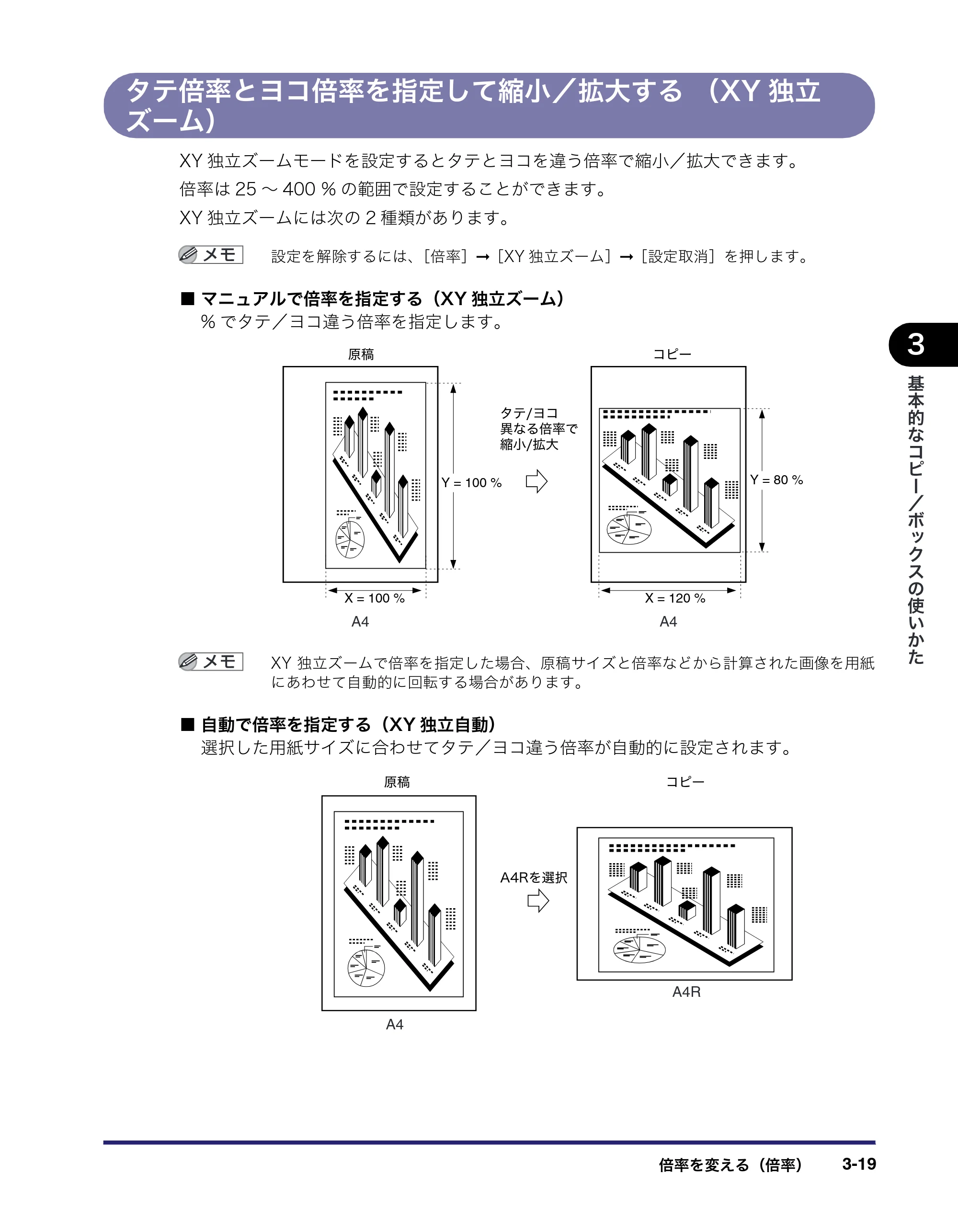 キヤノン iR C6880N/C5880N コピー／ボックスガイド （PDF形式／16.17Mバイト） — タテ倍率とヨコ倍率を指定して縮小／拡大する （XY独立 ズーム） — 原本ページ — 121ページ