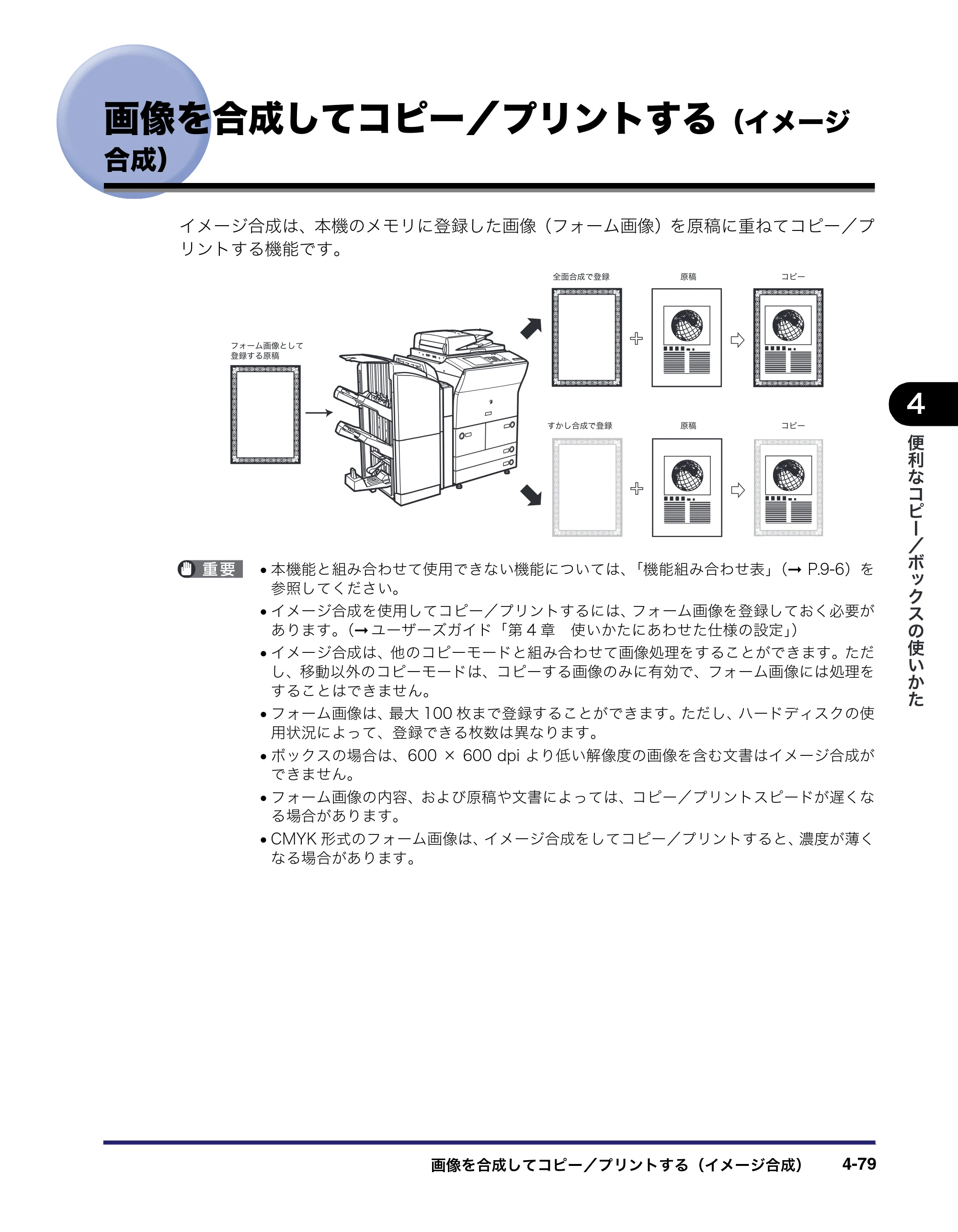 キヤノン iR C6880N/C5880N コピー／ボックスガイド （PDF形式／16.17Mバイト） — 画像を合成してコピー／プリントする（イメージ 合成） — 原本ページ — 233ページ