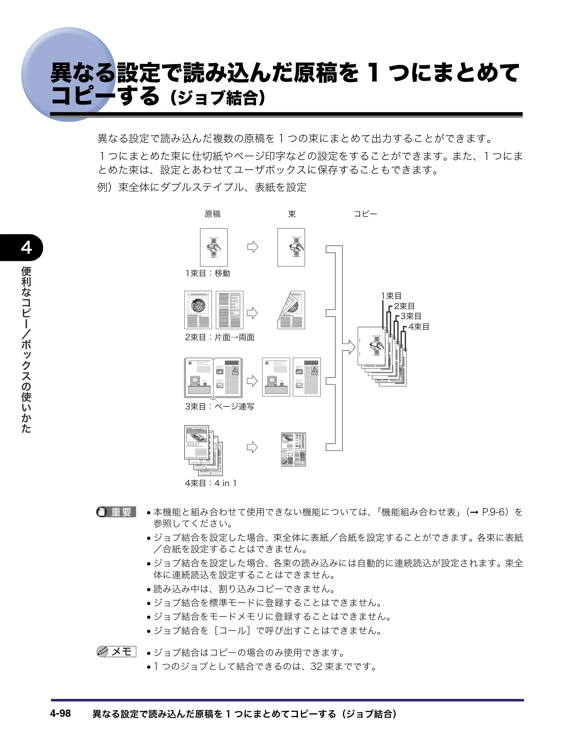 キヤノン iR C6880N/C5880N コピー／ボックスガイド （PDF形式／16.17Mバイト） — 異なる設定で読み込んだ原稿を1つにまとめて コピーする（ジョブ結合） — 原本ページ — 252ページ