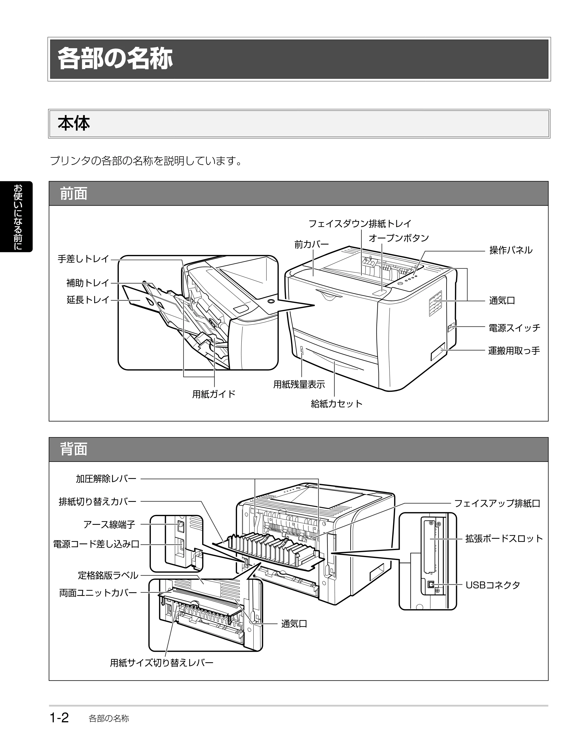 キヤノン LBP3310 かんたん操作ガイド 2008年1月21日掲載 （PDF形式／3.63Mバイト） — 各部の名称 — 原本ページ — 14ページ